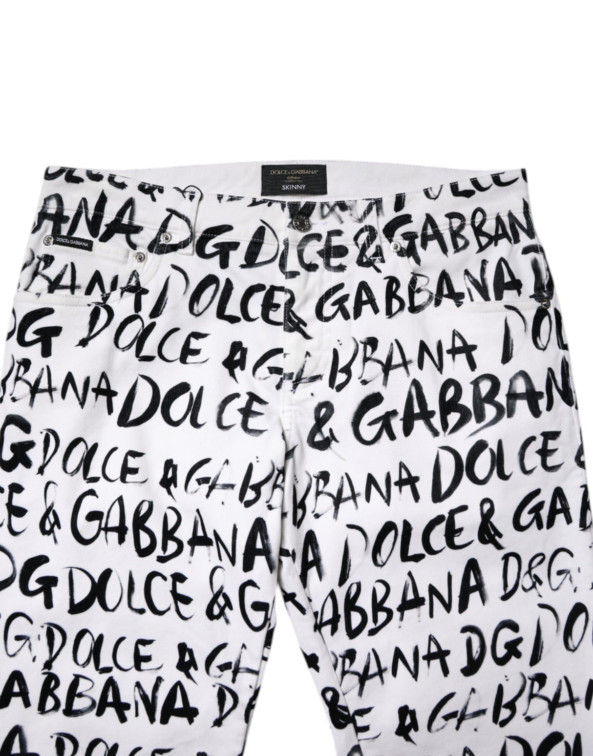 Dolce & Gabbana White Cotton Logo Print Skinny Denim Jeans