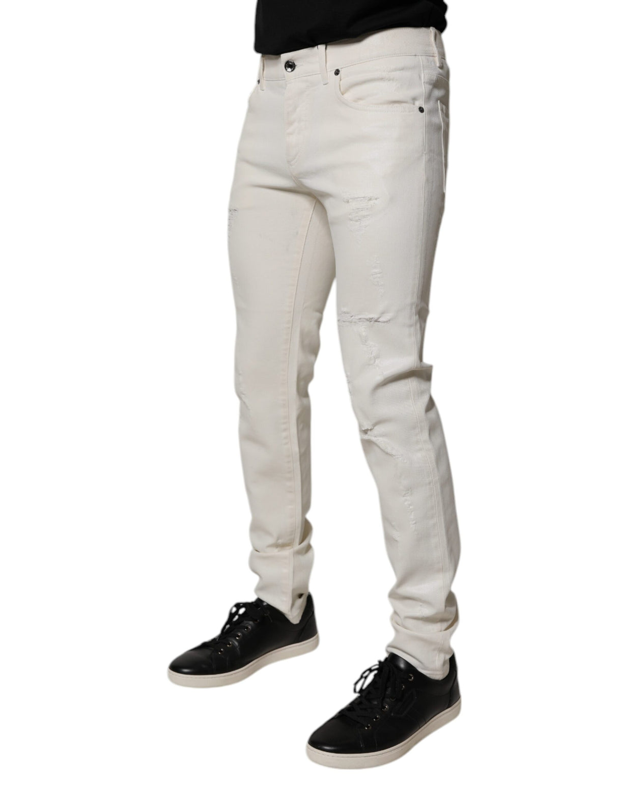 Dolce & Gabbana Off White Cotton Stretch Skinny Denim Jeans
