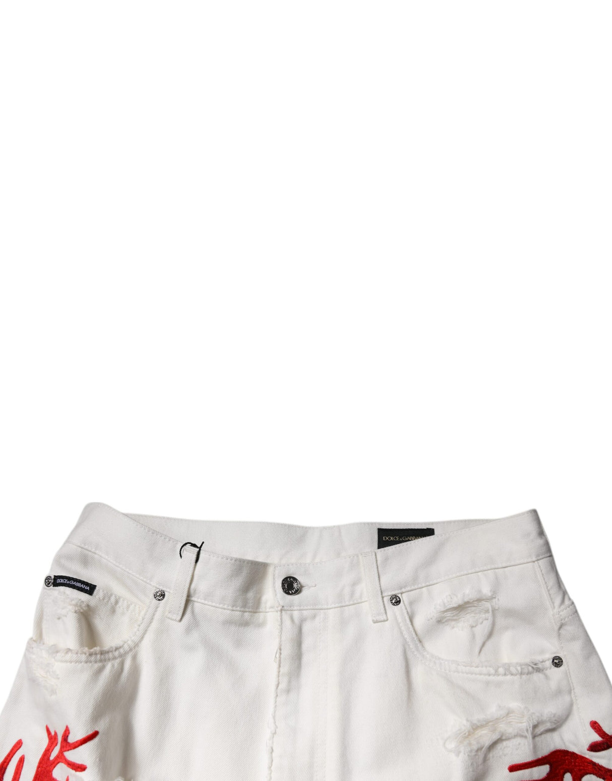 Dolce & Gabbana White Corals Tattered Straight Denim Jeans