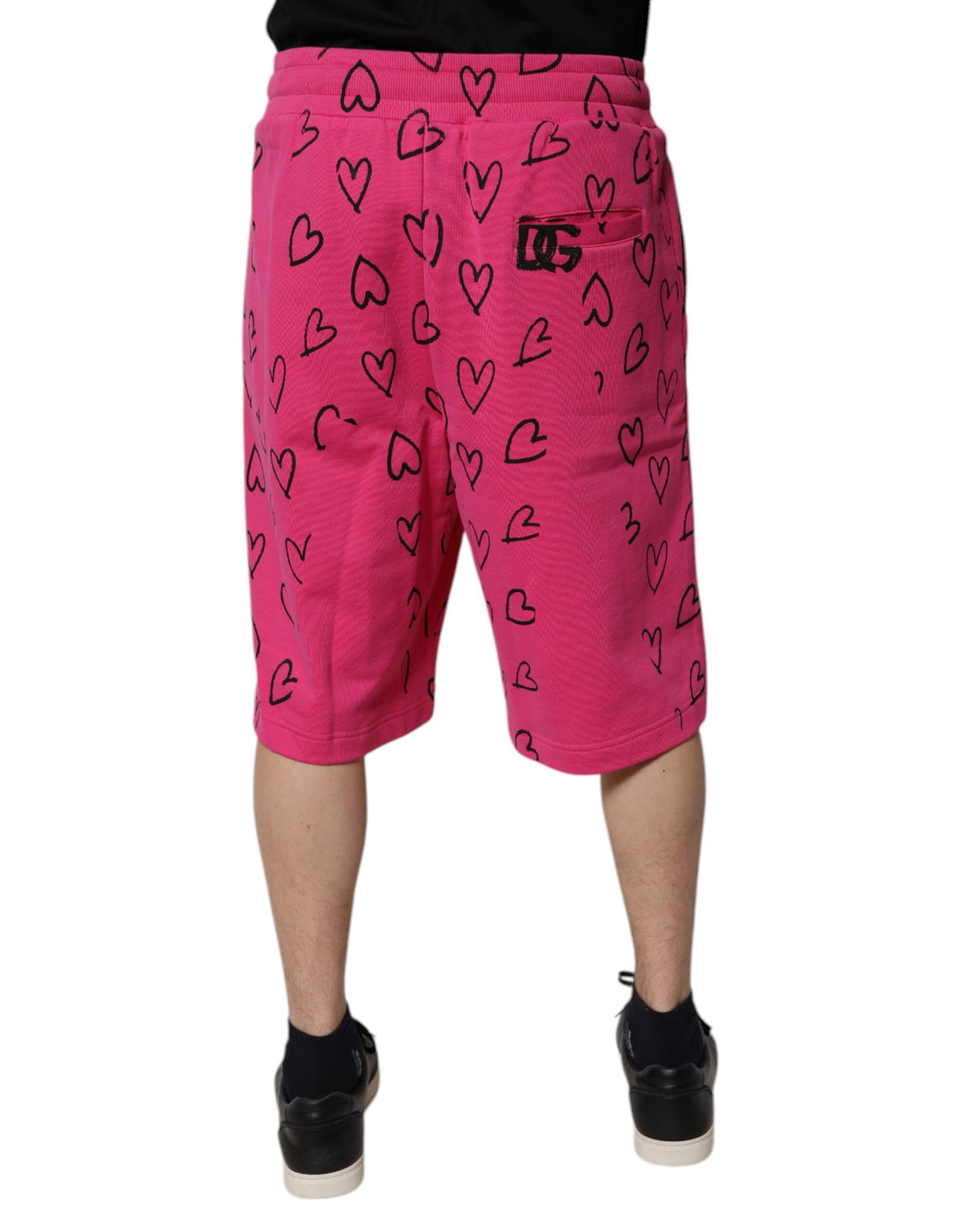 Dolce & Gabbana Pink Cotton Heart Print Bermuda Shorts