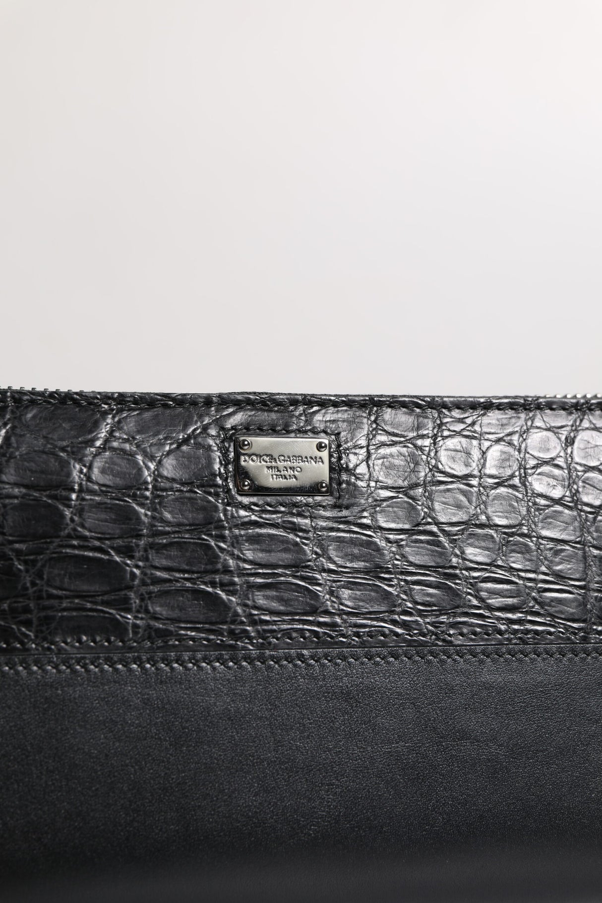 Dolce & Gabbana Black Leather Logo Plaque Zip Around Continental Wallet