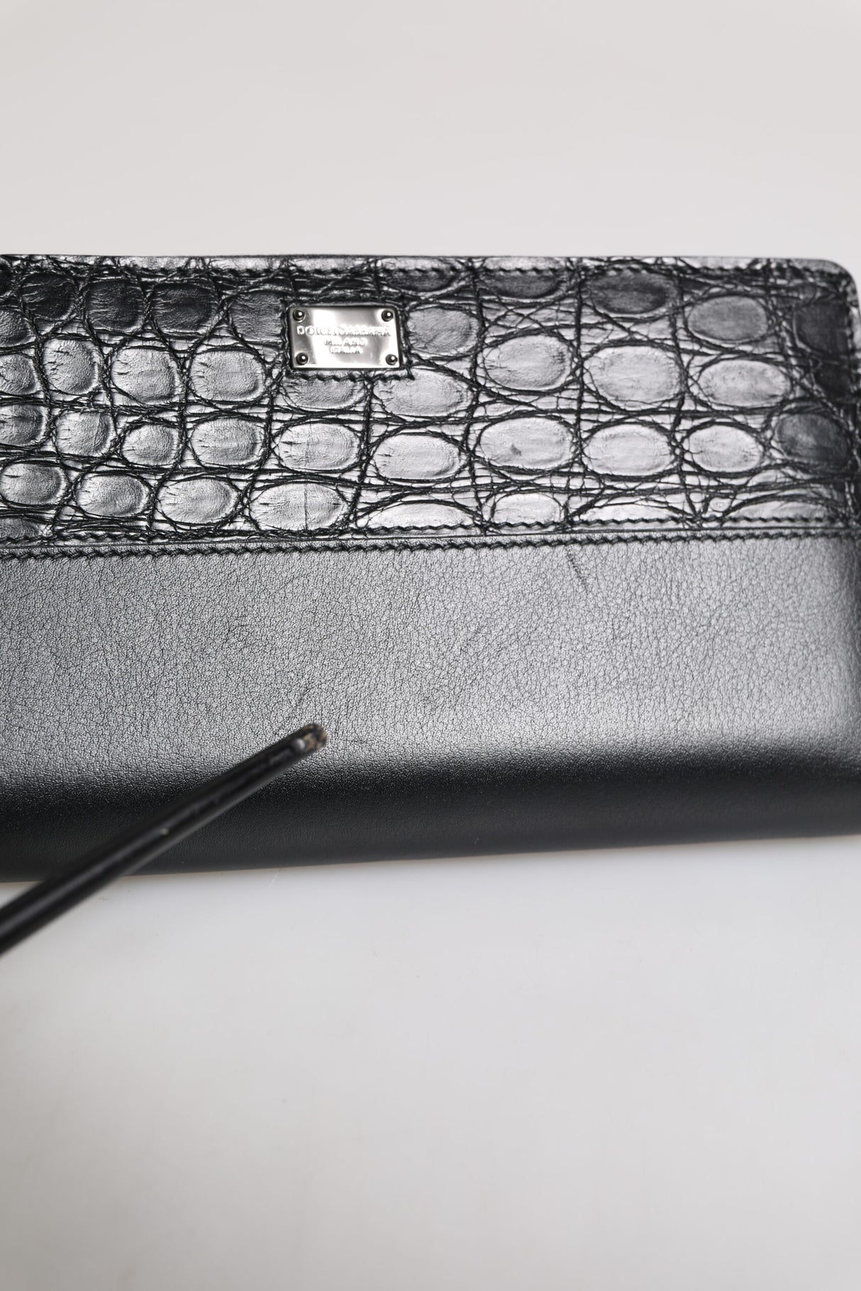 Dolce & Gabbana Black Leather Logo Plaque Zip Around Continental Wallet