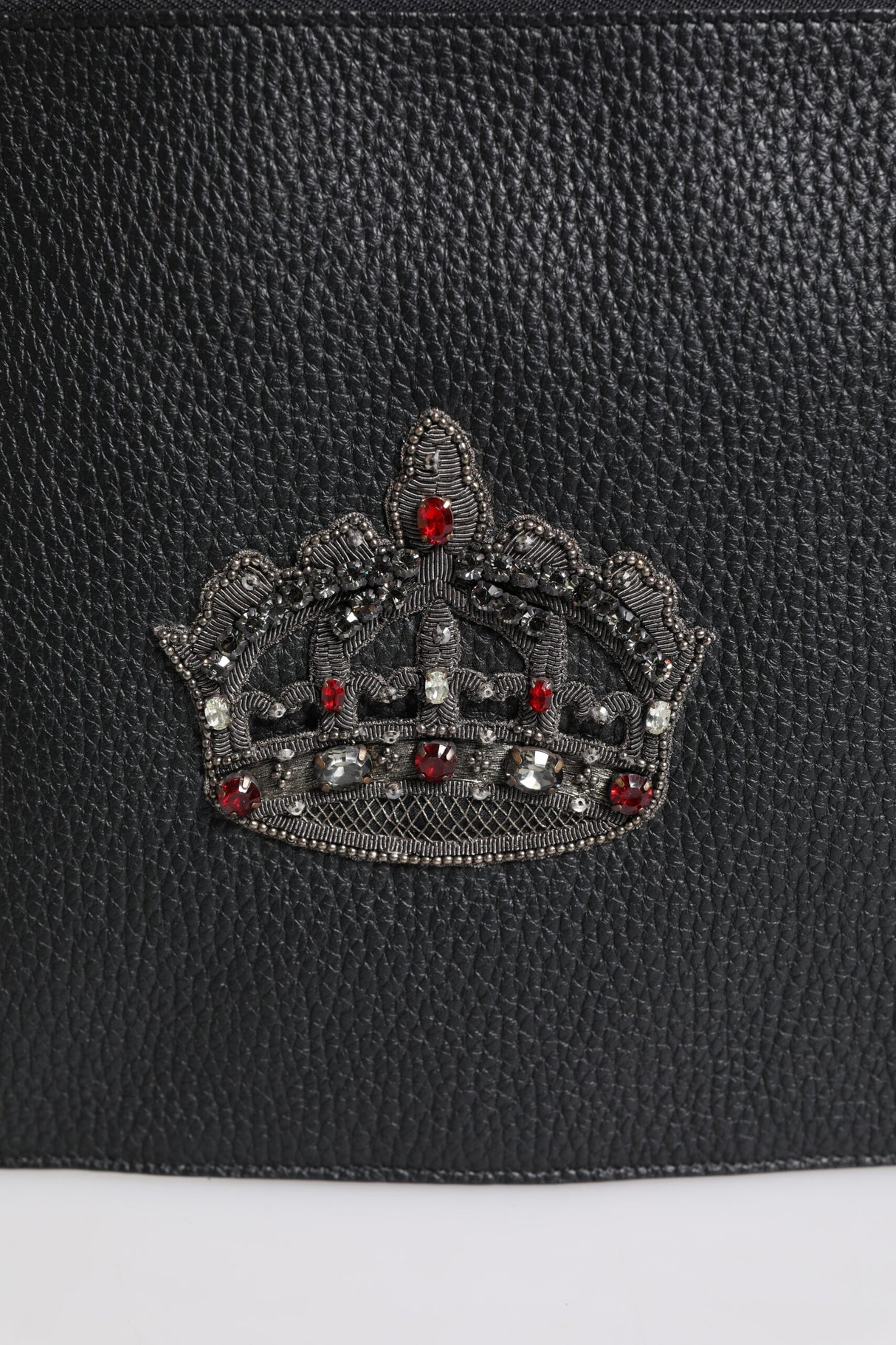 Dolce & Gabbana Black Calfskin Crown Embellished Clutch Pouch Bag