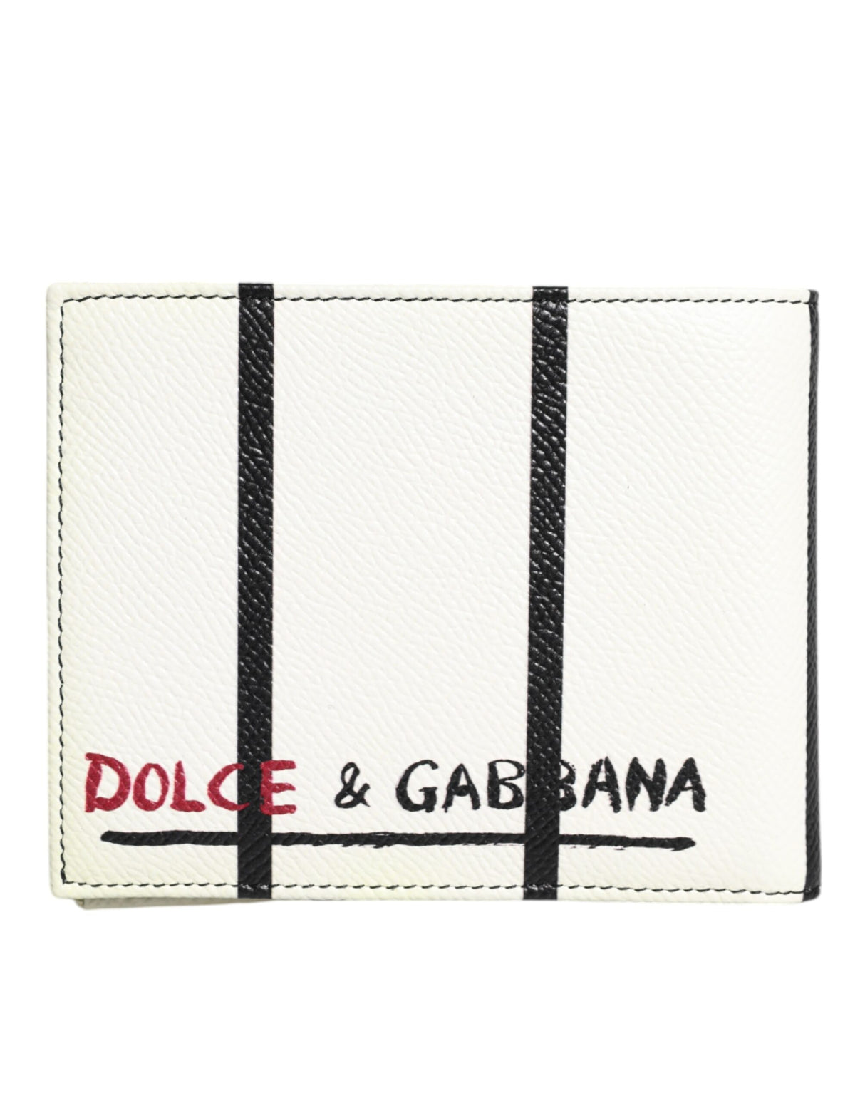 Dolce & Gabbana White Leather DG Crown Royals Bifold Card Holder Wallet