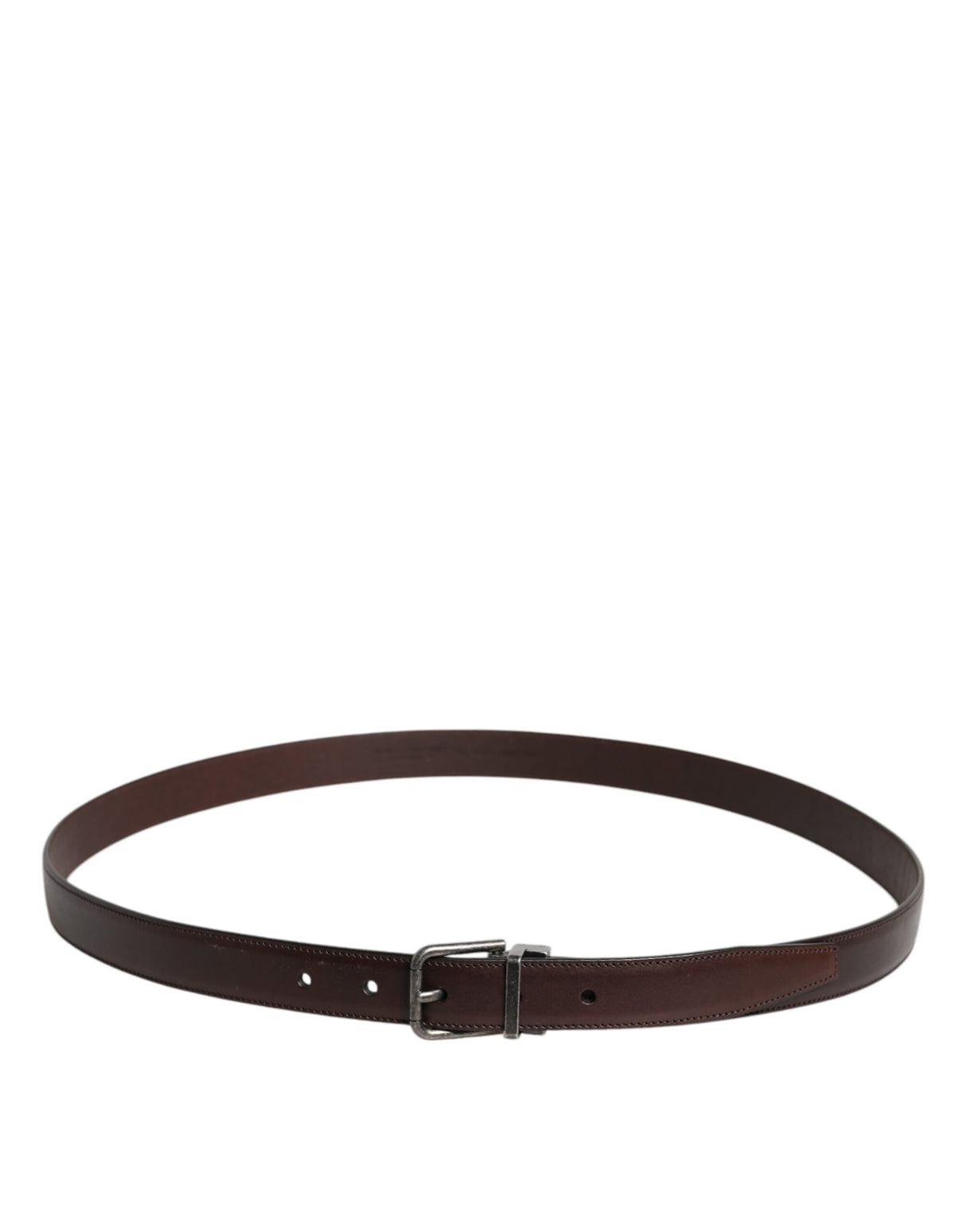 Dolce & Gabbana Brown Leather Silver Metal Buckle Belt