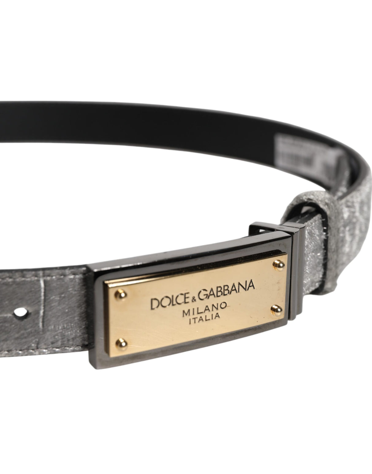 Dolce & Gabbana Silver Classic Gold Logo Plaque Buckle Belt