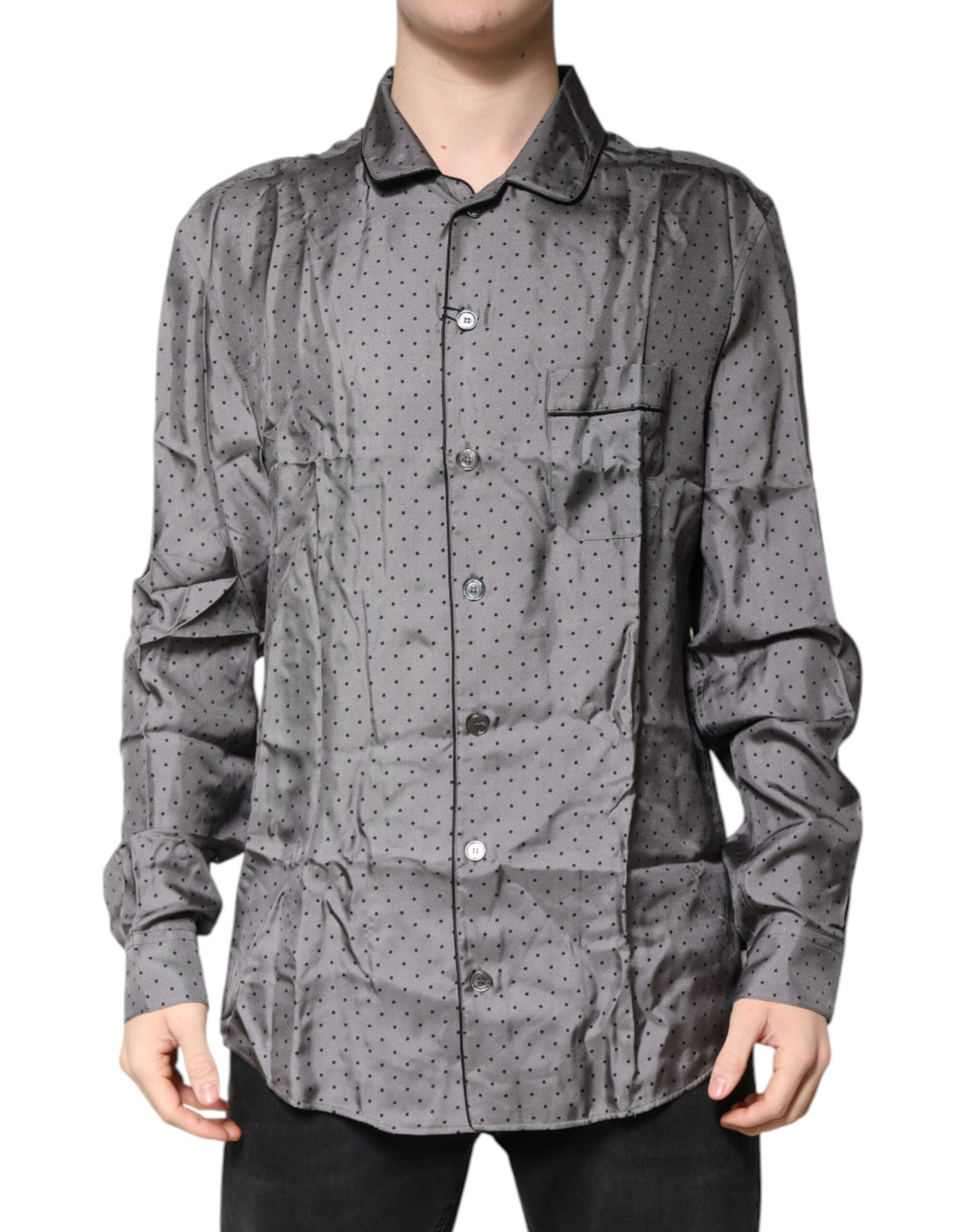 Dolce & Gabbana Gray Polka Dot Silk Long Sleeve Shirt