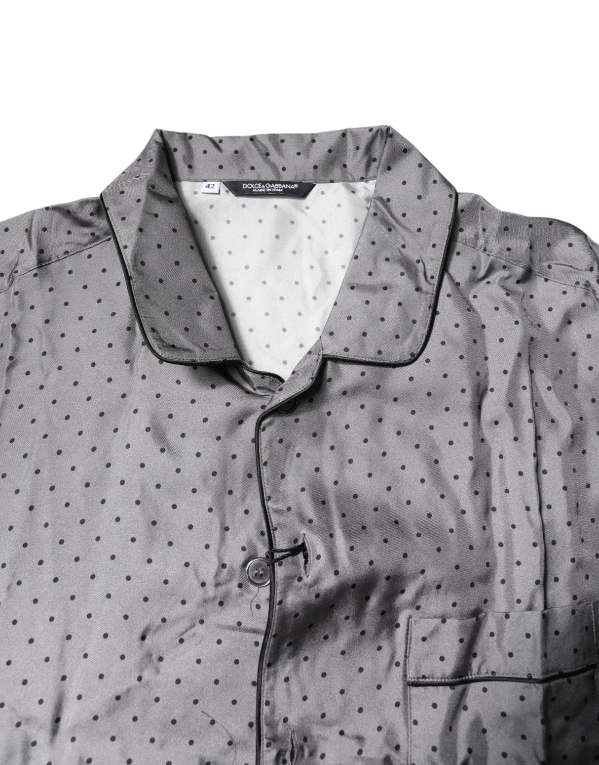 Dolce & Gabbana Gray Polka Dot Silk Long Sleeve Shirt