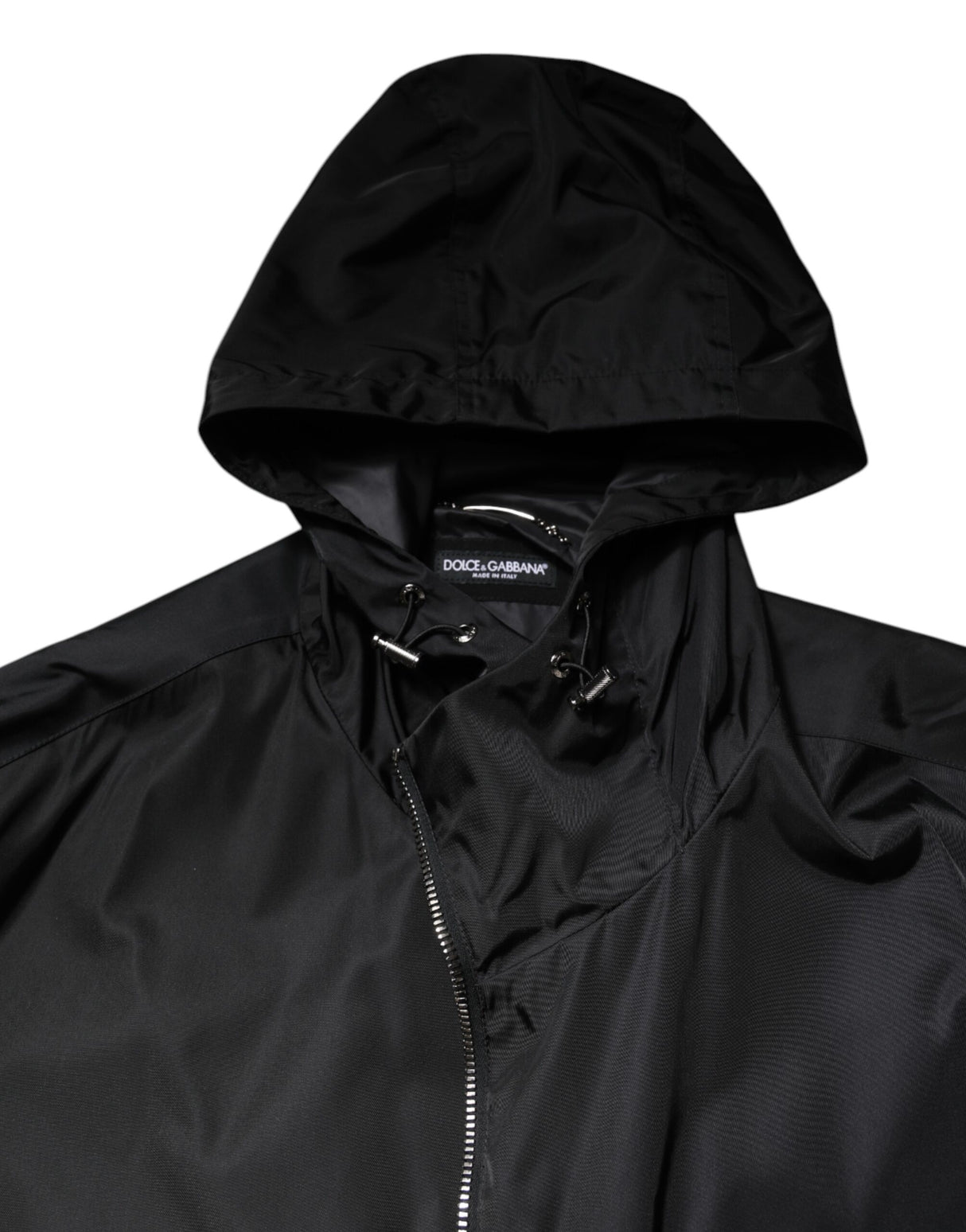 Dolce & Gabbana Black Hooded Long Men Windbreaker Jacket