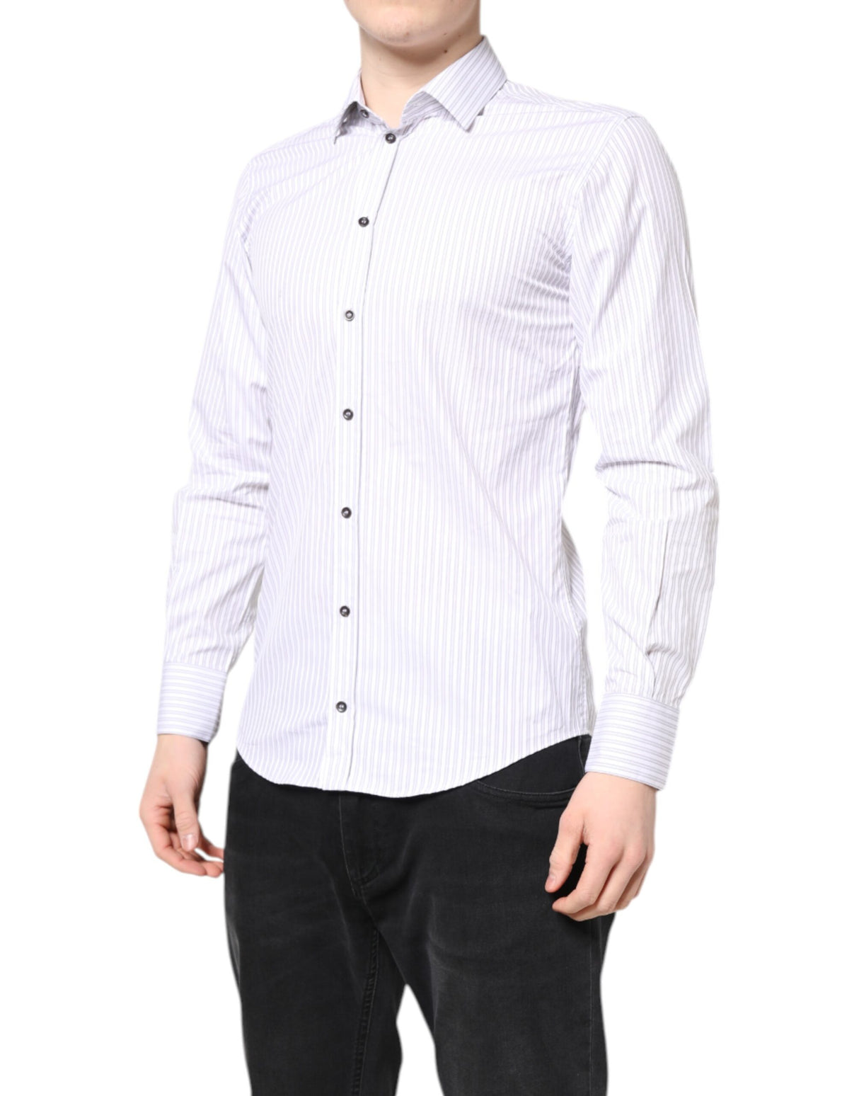 Dolce & Gabbana White Striped Cotton MARTINI Men Dress Shirt
