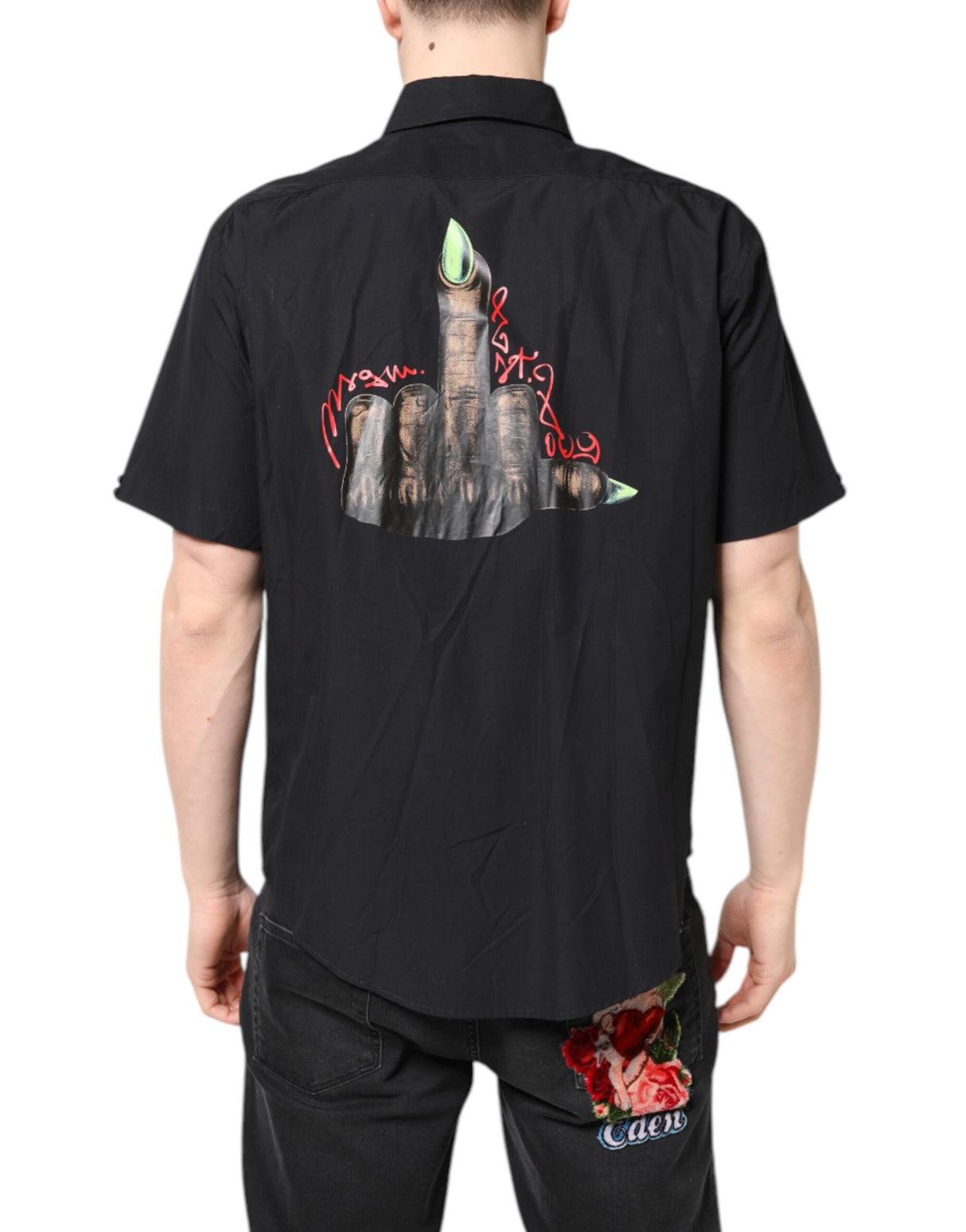 MSGM Black Printed Short Sleeves Collared Men Casual Shirt