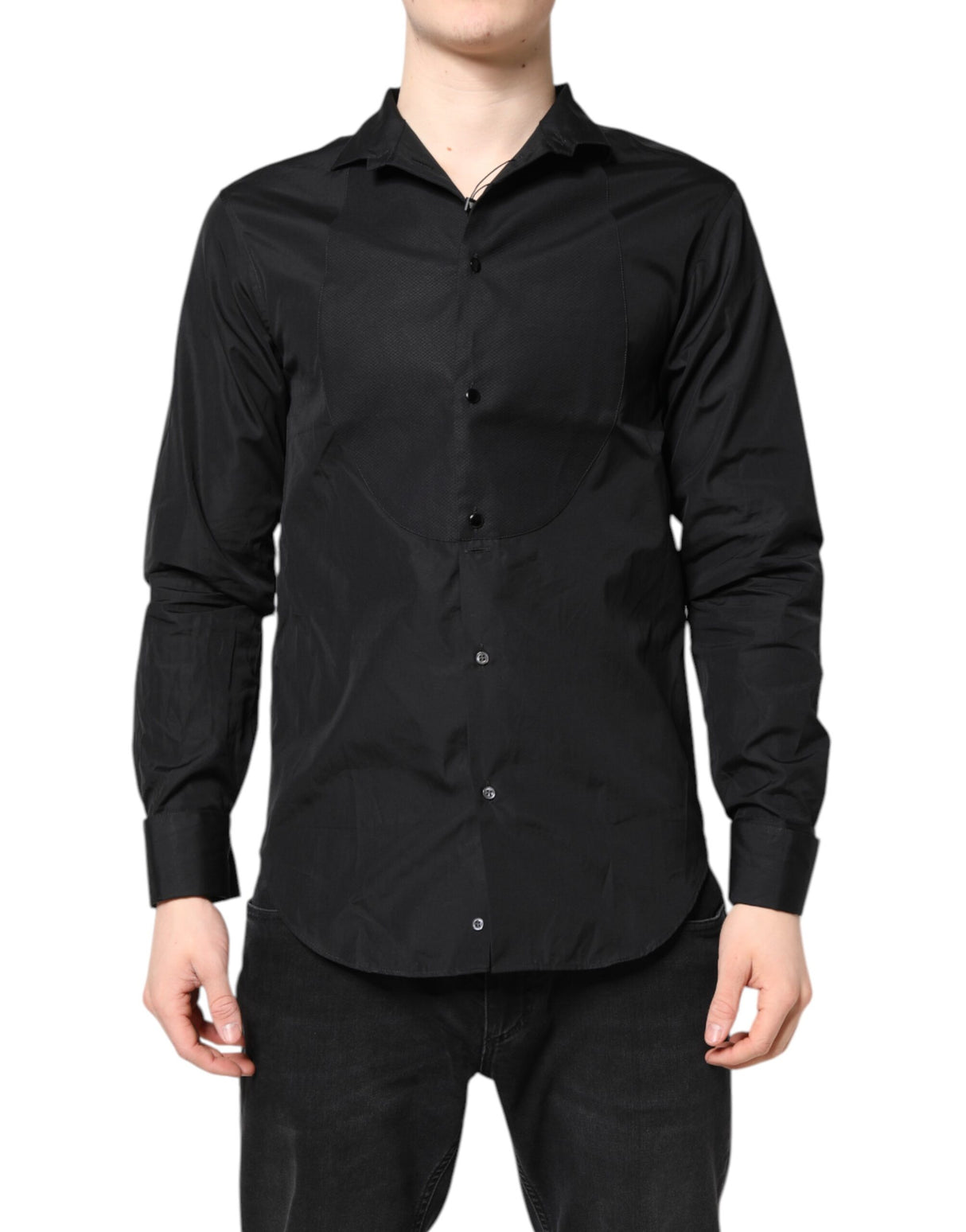 Emporio Armani Black Cotton Long Sleeves Men Formal Dress Shirt