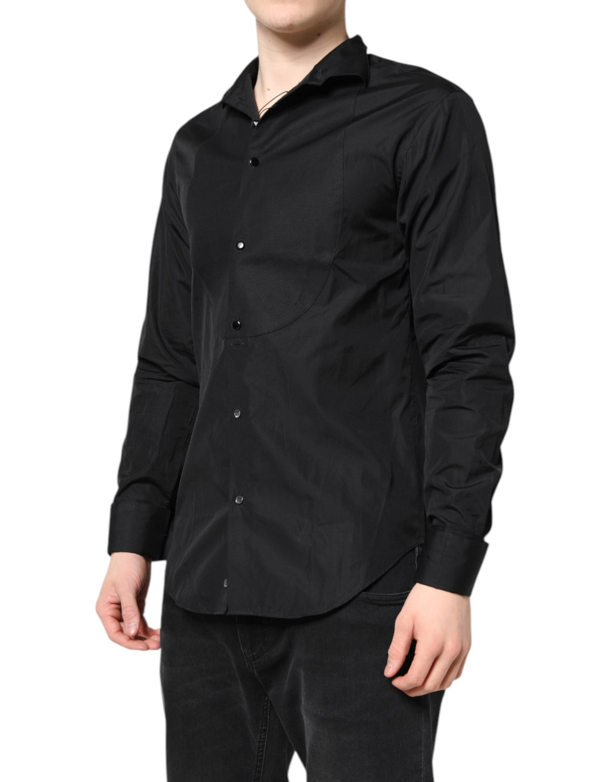 Emporio Armani Black Cotton Long Sleeves Men Formal Dress Shirt