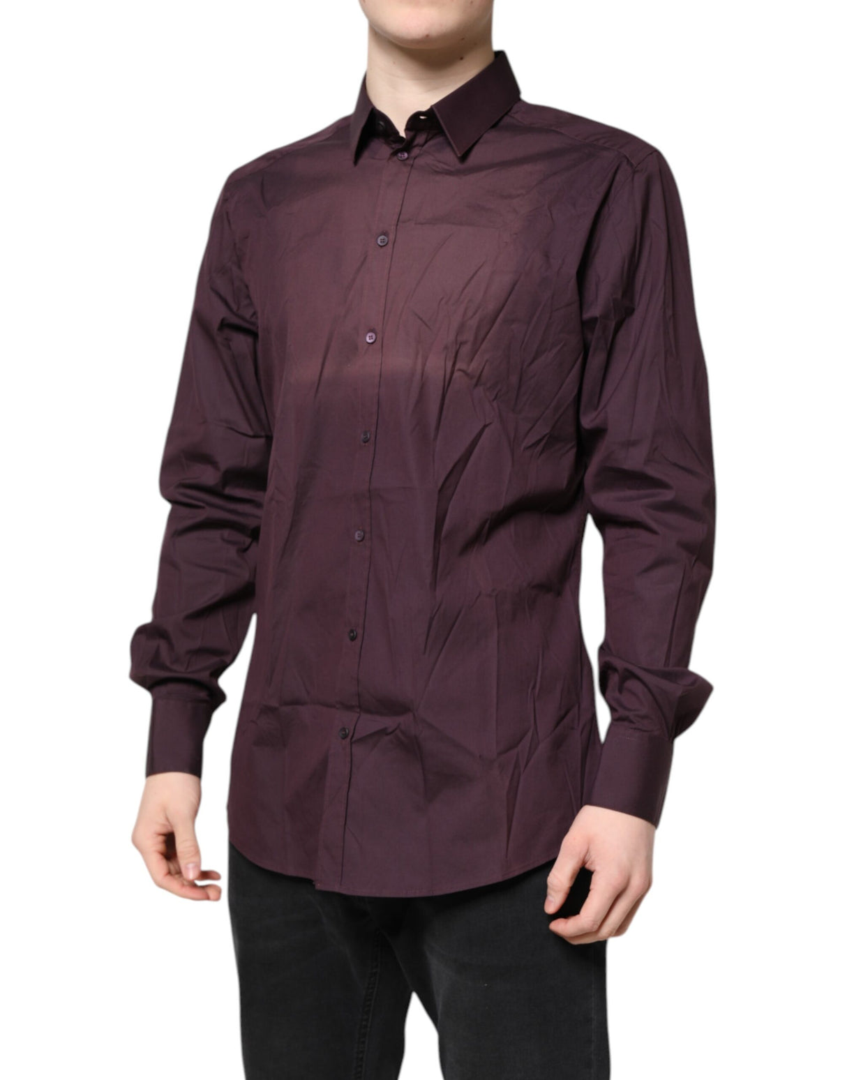 Dolce & Gabbana Burgundy Cotton GOLD Long Sleeves Shirt