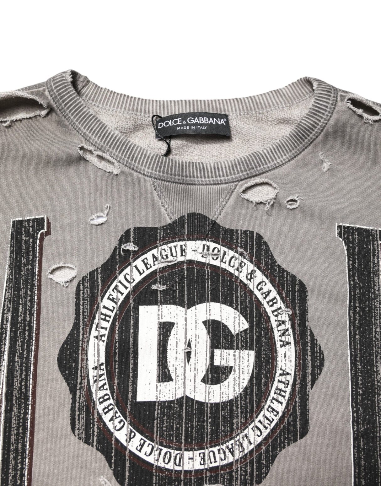 Dolce & Gabbana Gray Logo Print Crew Neck Pullover Sweater