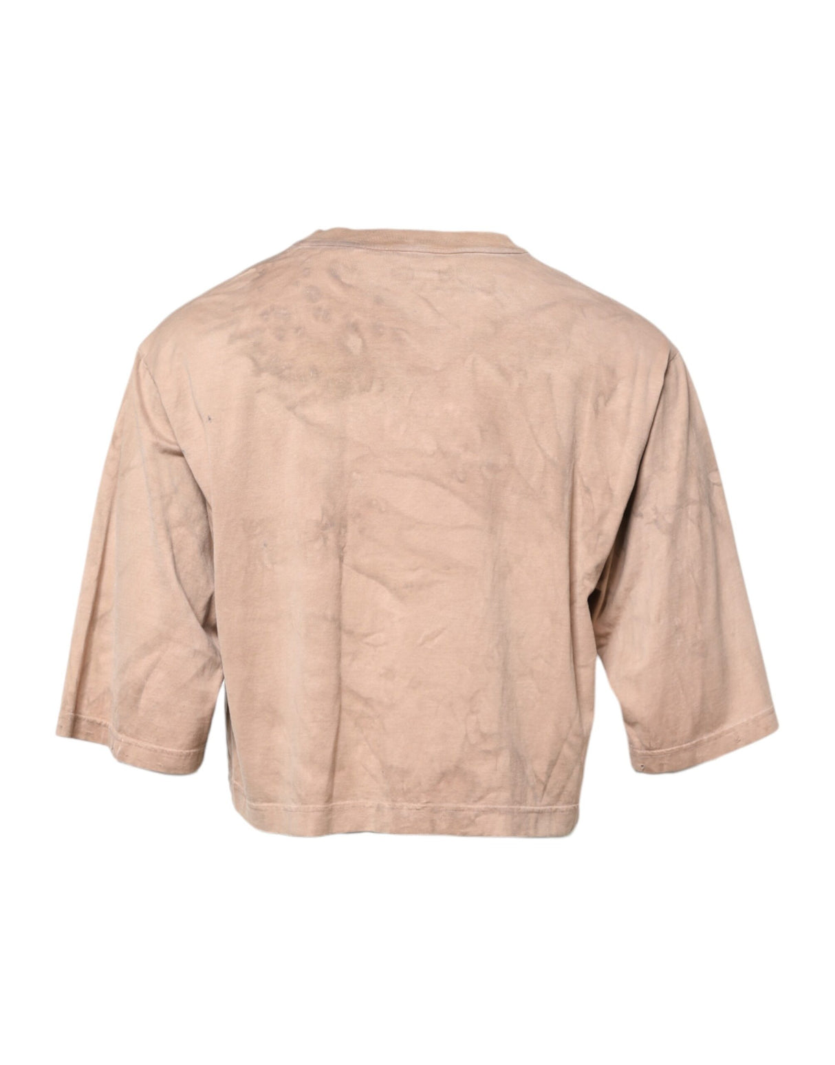 Dolce & Gabbana Beige Tie Dye Logo Print Cropped T-shirt