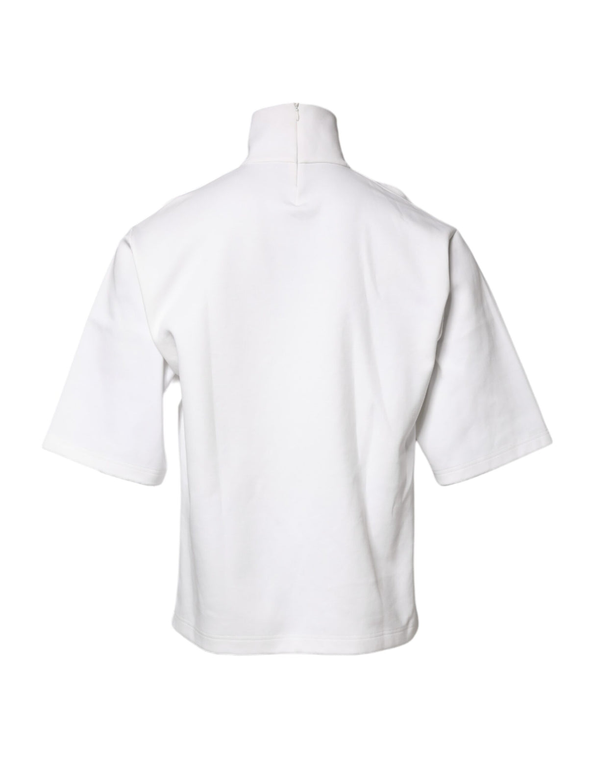 Dolce & Gabbana White Cotton Turtleneck DG Applique T-shirt