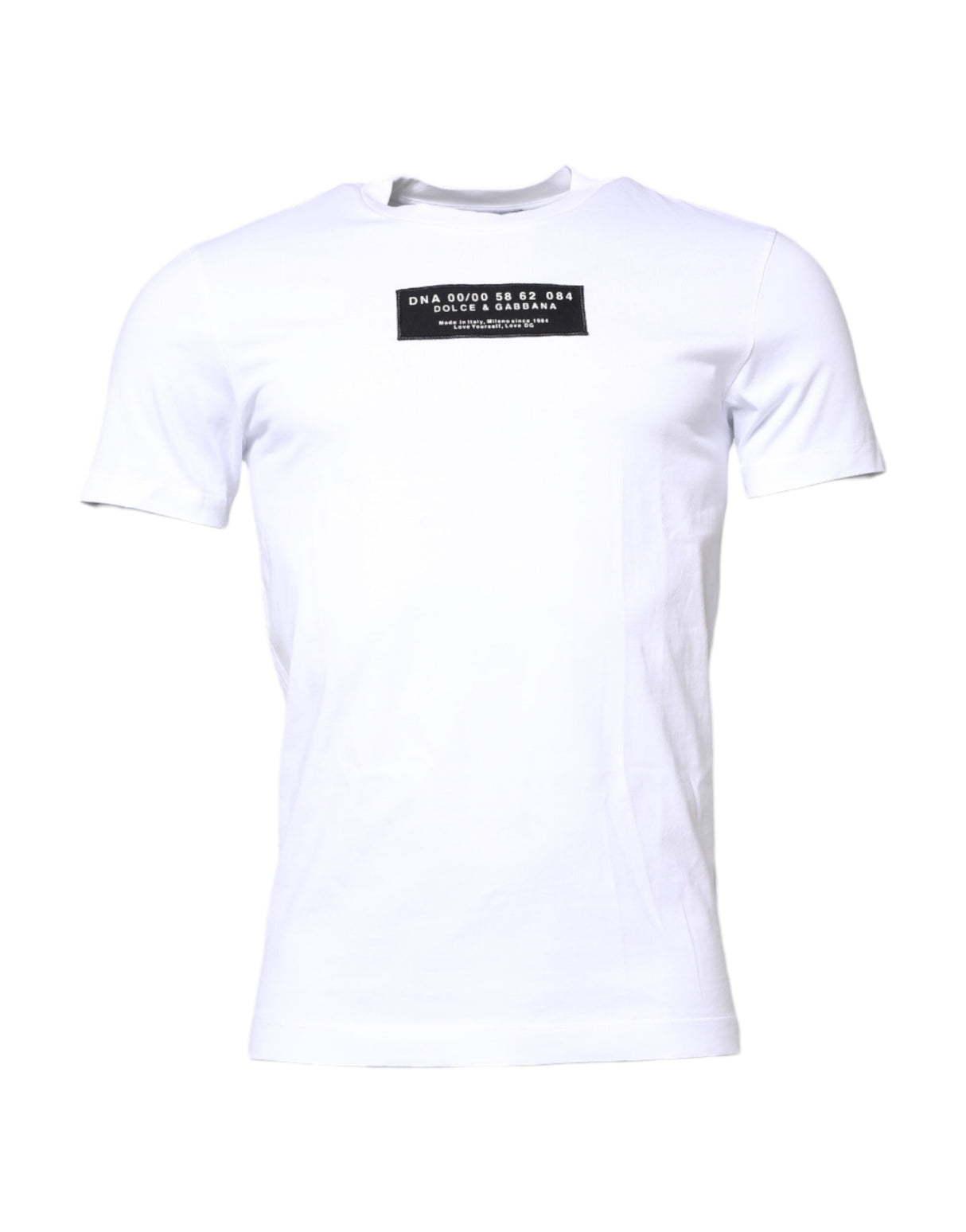 Dolce & Gabbana White Cotton Logo Patch Crew Neck T-shirt