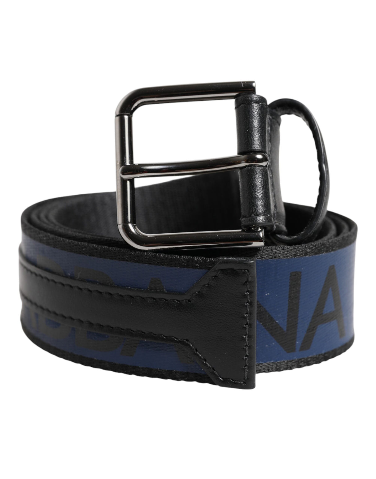 Dolce & Gabbana Black Blue DG Logo Silver Metal Buckle Belt