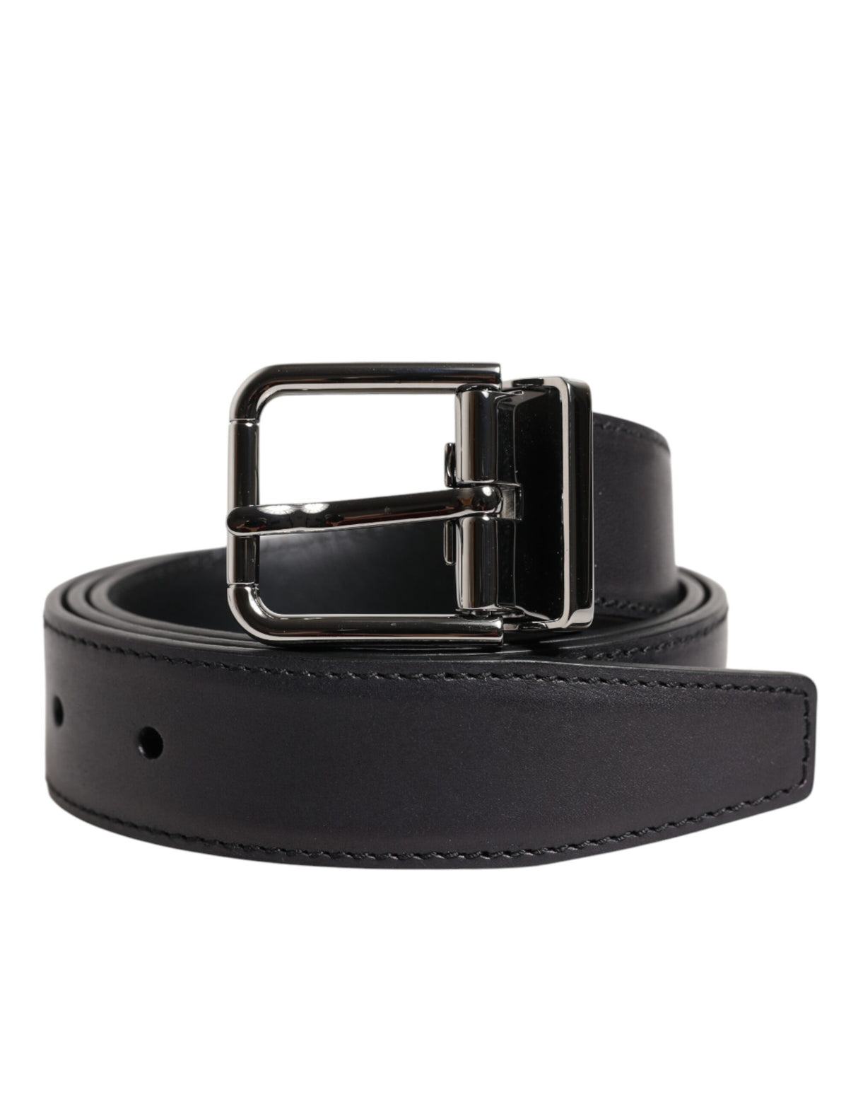 Dolce & Gabbana Black Classic Calf Leather Silver Buckle Belt