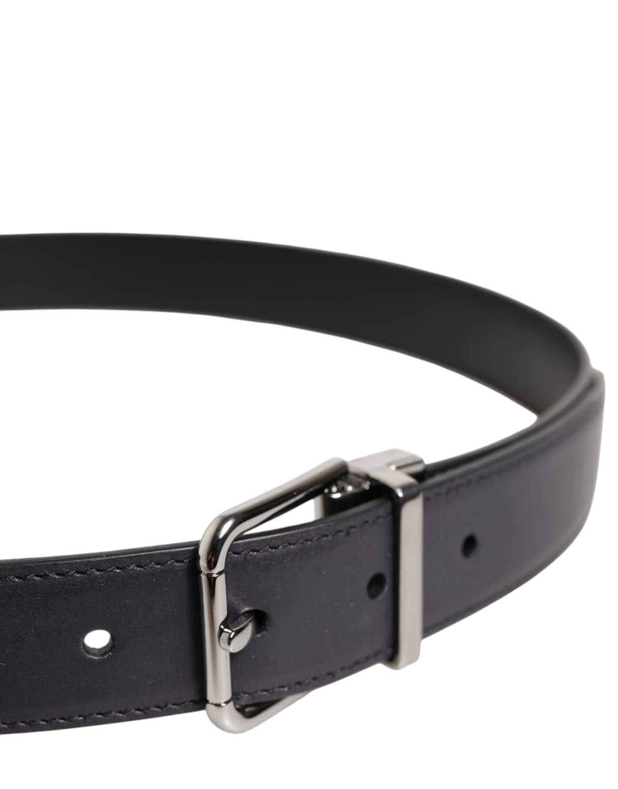 Dolce & Gabbana Black Classic Calf Leather Silver Buckle Belt