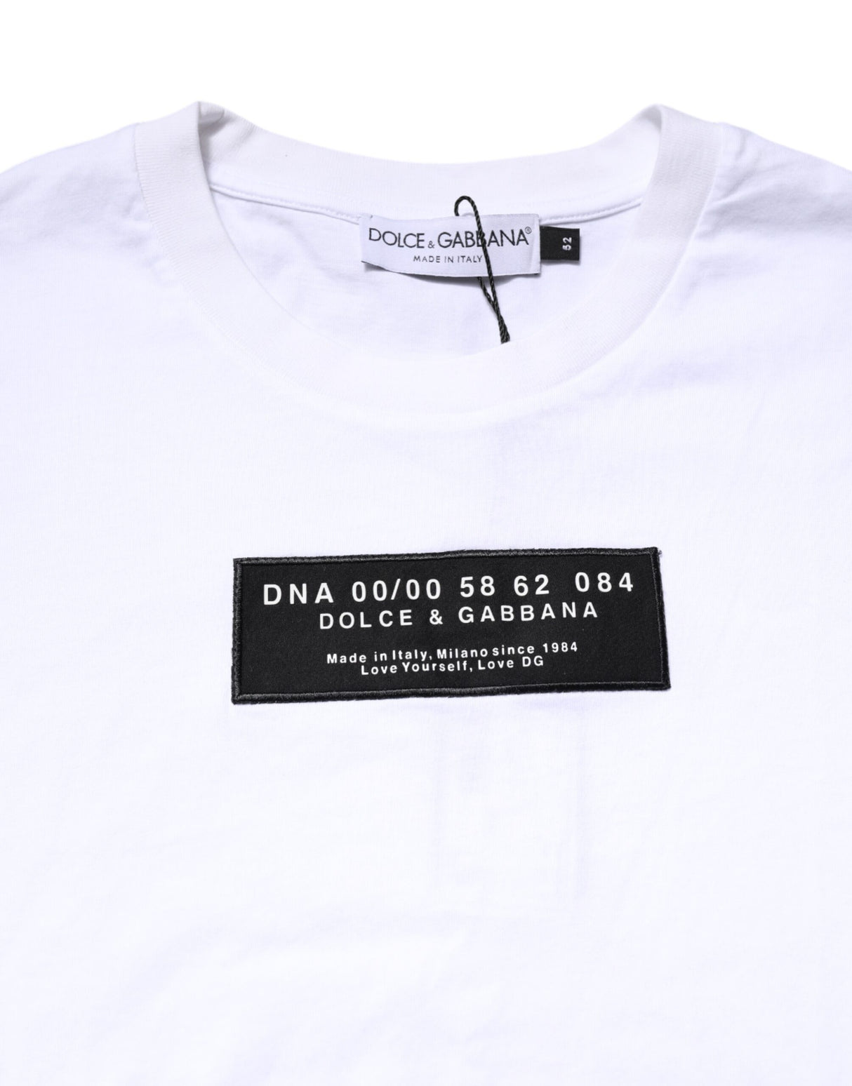 Dolce & Gabbana White Cotton Logo Patch Crew Neck T-shirt