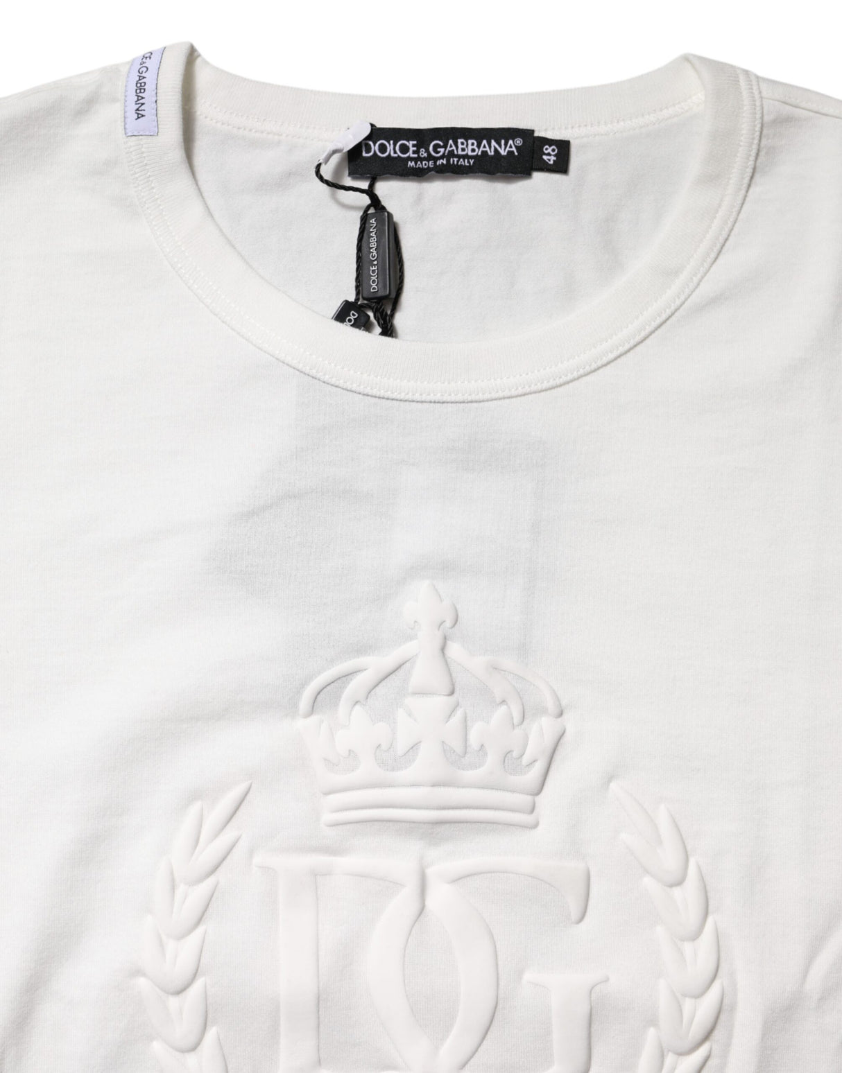 Dolce & Gabbana White Cotton DG Crown Embossed T-shirt