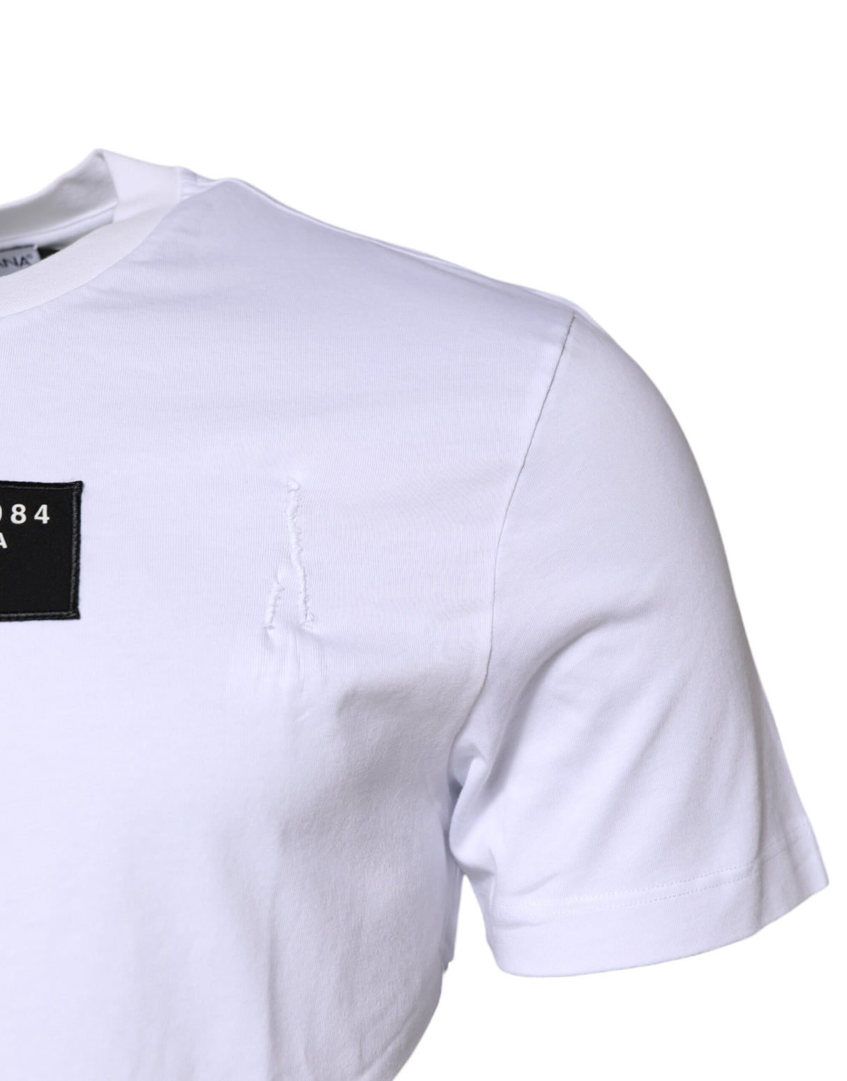 Dolce & Gabbana White Cotton Logo Patch Crew Neck T-shirt