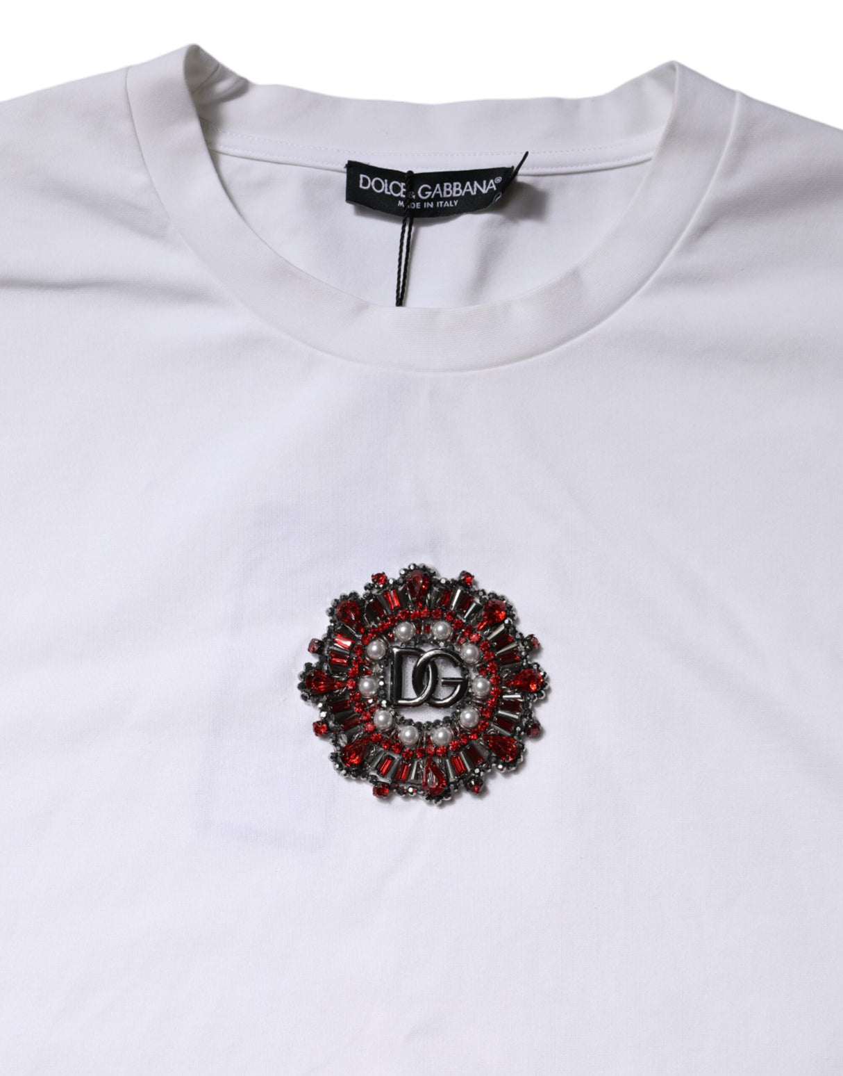 Dolce & Gabbana White Logo Embellish Short Sleeves T-shirt