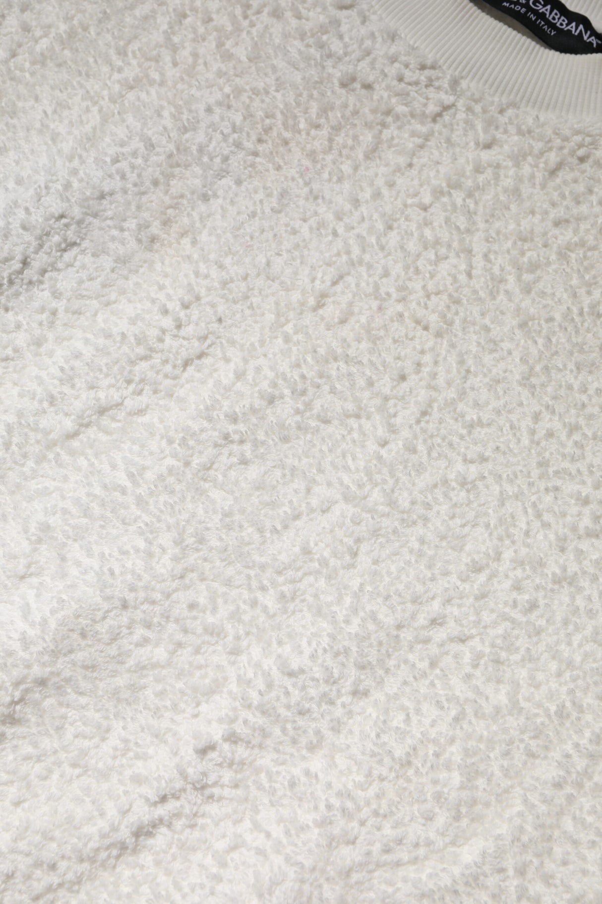 Dolce & Gabbana White Cotton Fleece Crew Neck Sweater