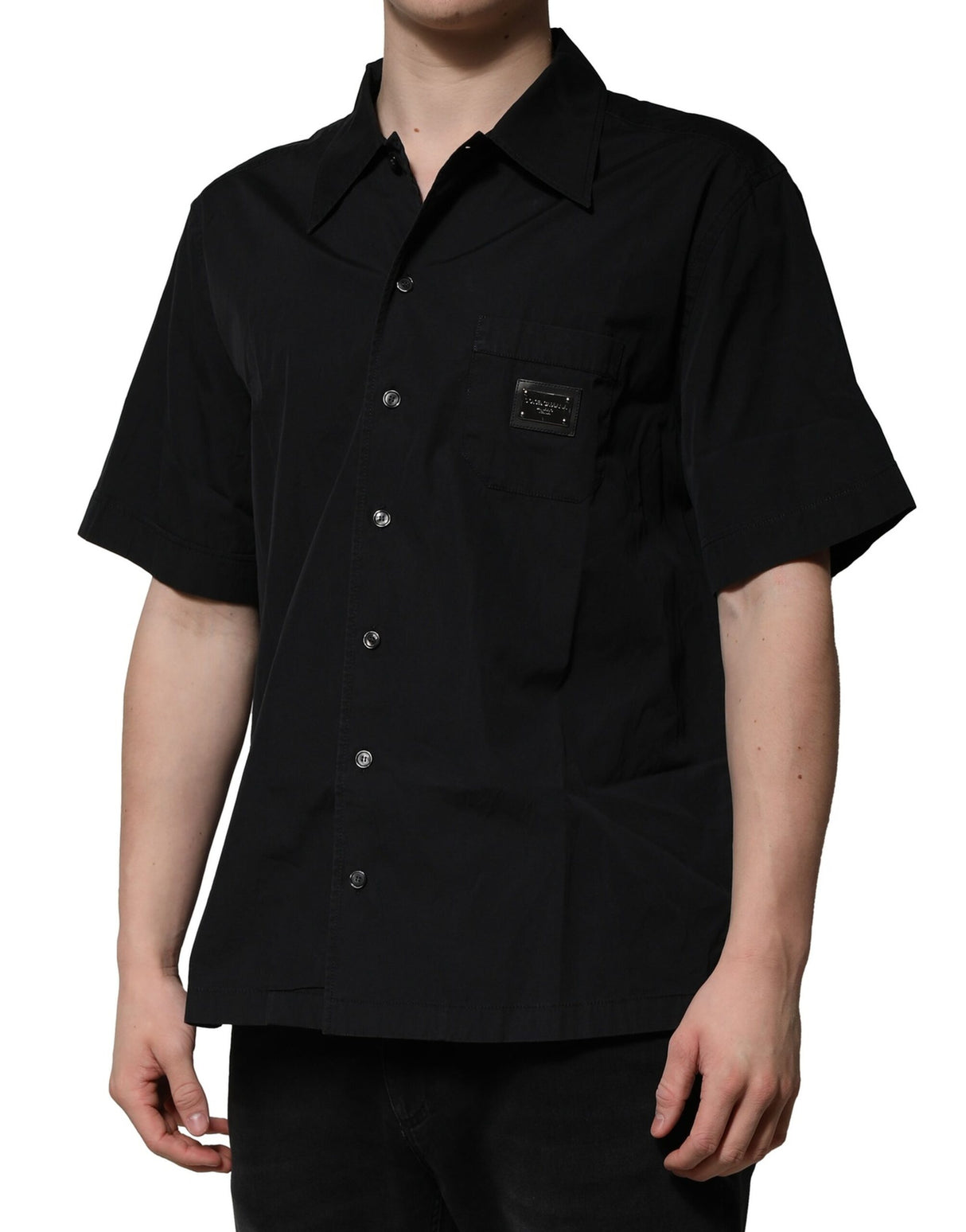 Dolce & Gabbana Black Cotton Short Sleeve Buttoned Casual Shirt
