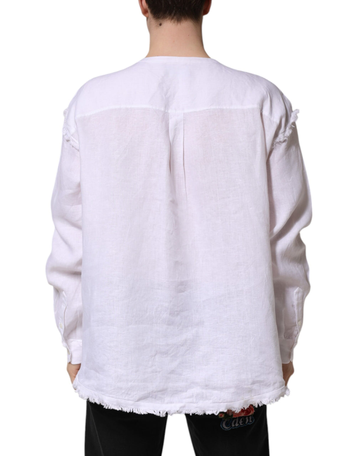 Dolce & Gabbana White Linen Long Sleeves Casual Men Shirt