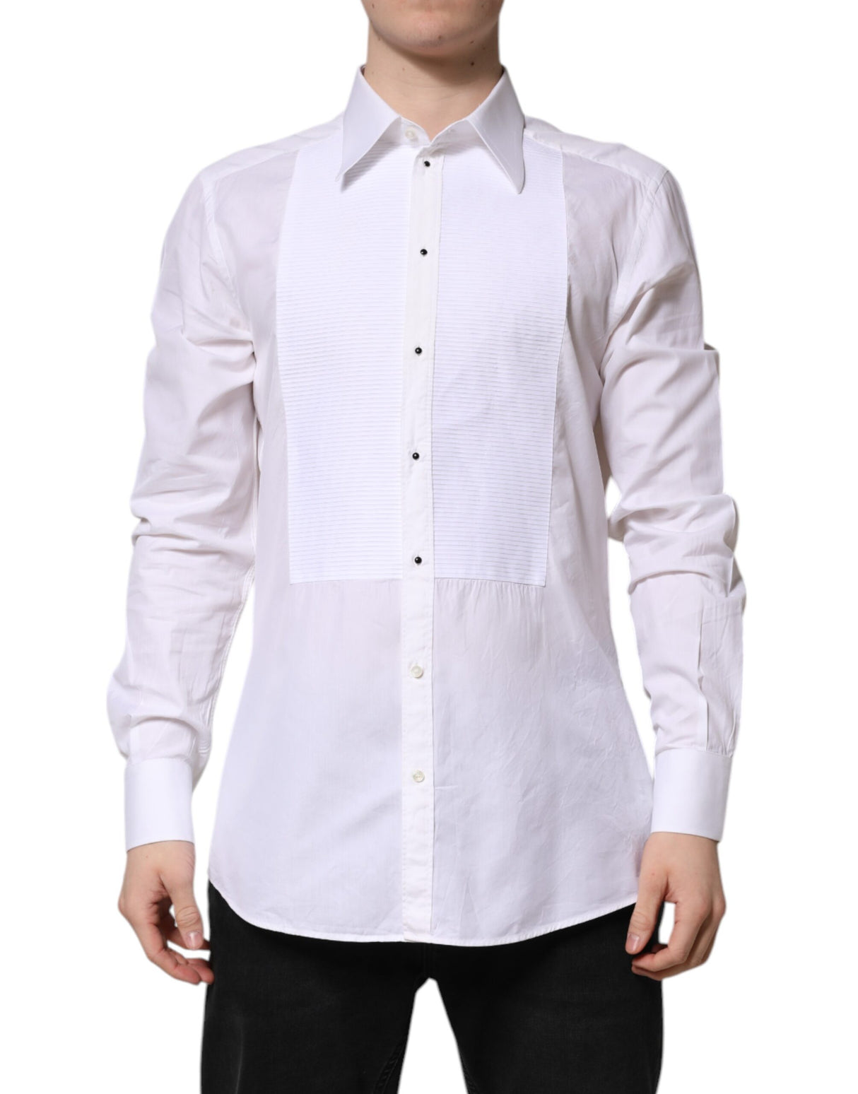 Dolce & Gabbana White GOLD Cotton Long Sleeves Formal Shirt