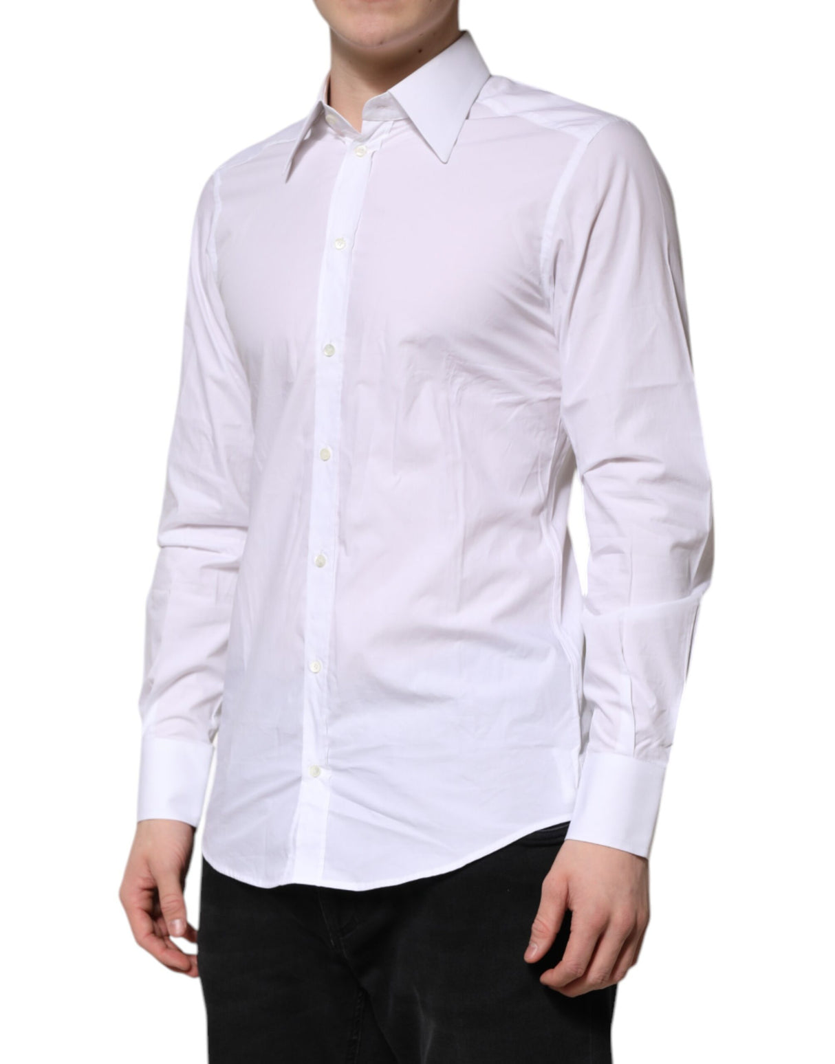 Dolce & Gabbana White GOLD Cotton Poplin Dress Formal Shirt