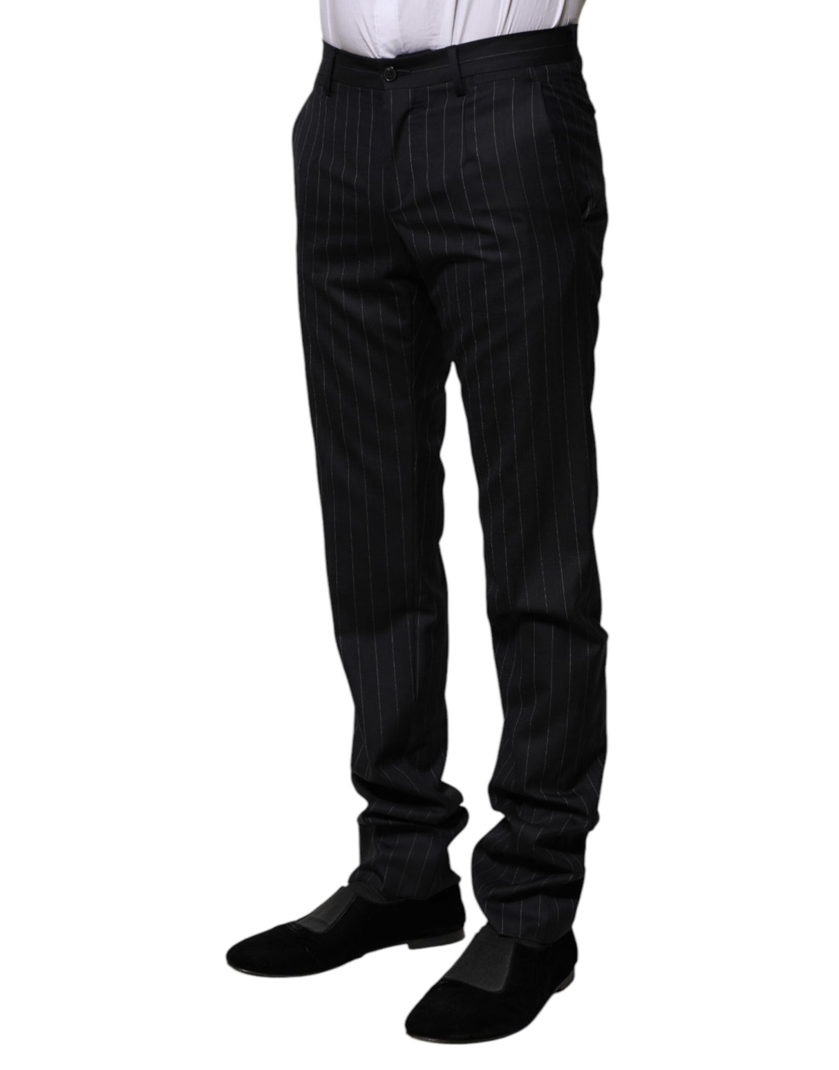 Dolce & Gabbana Black Wool Striped Formal Pants