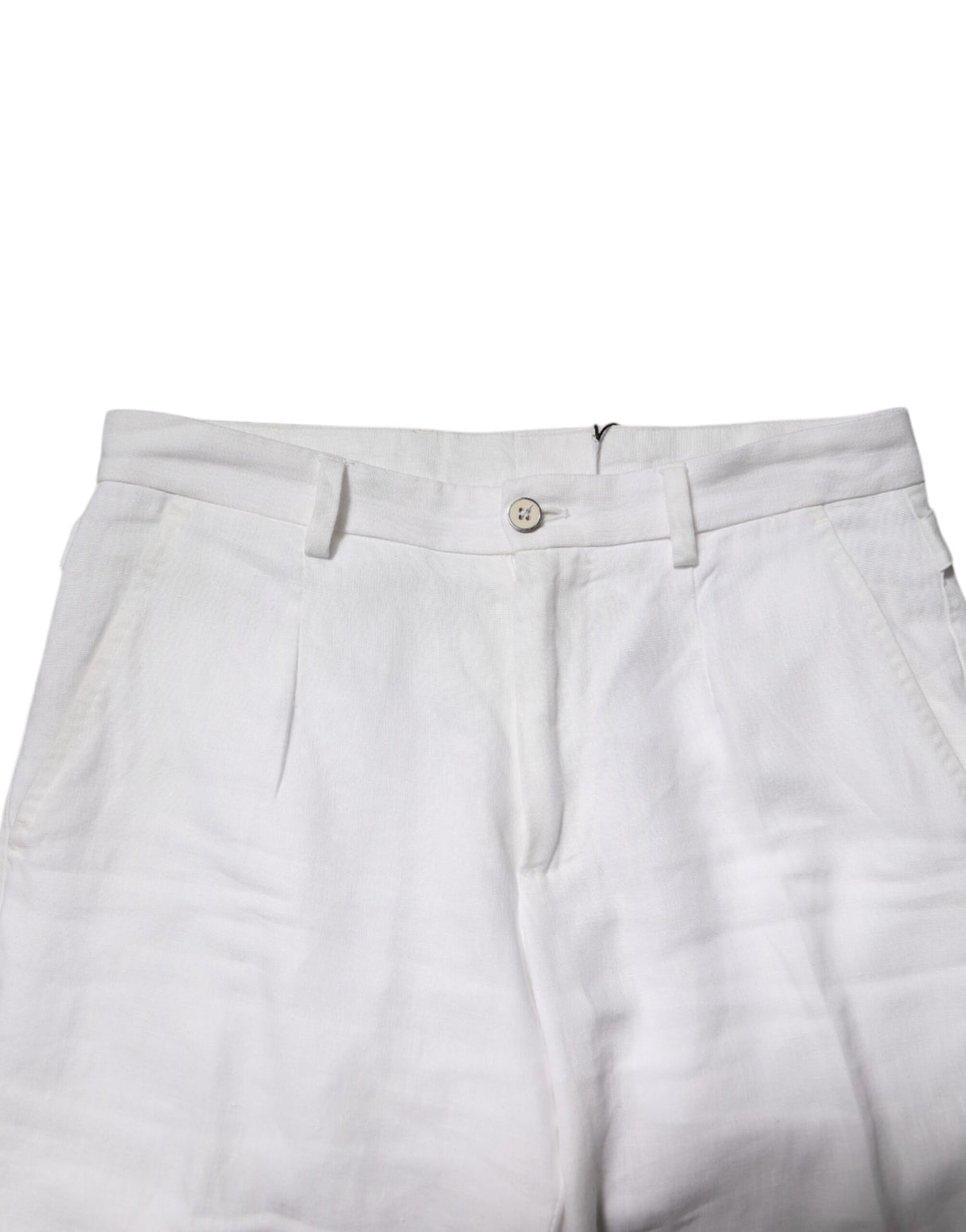 Dolce & Gabbana White Linen Mid Waist Cropped Pants