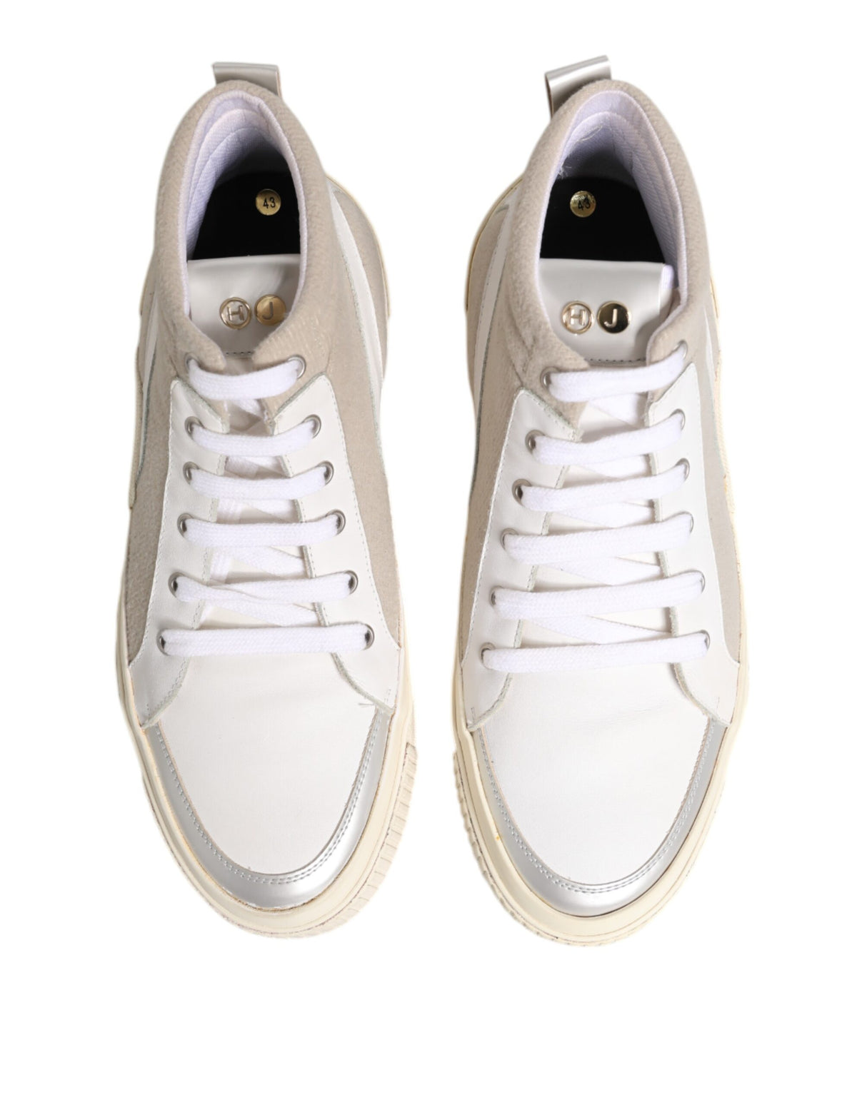 HIDE & JACK White Beige Lace Up Mid Top Casual Sneakers Shoes