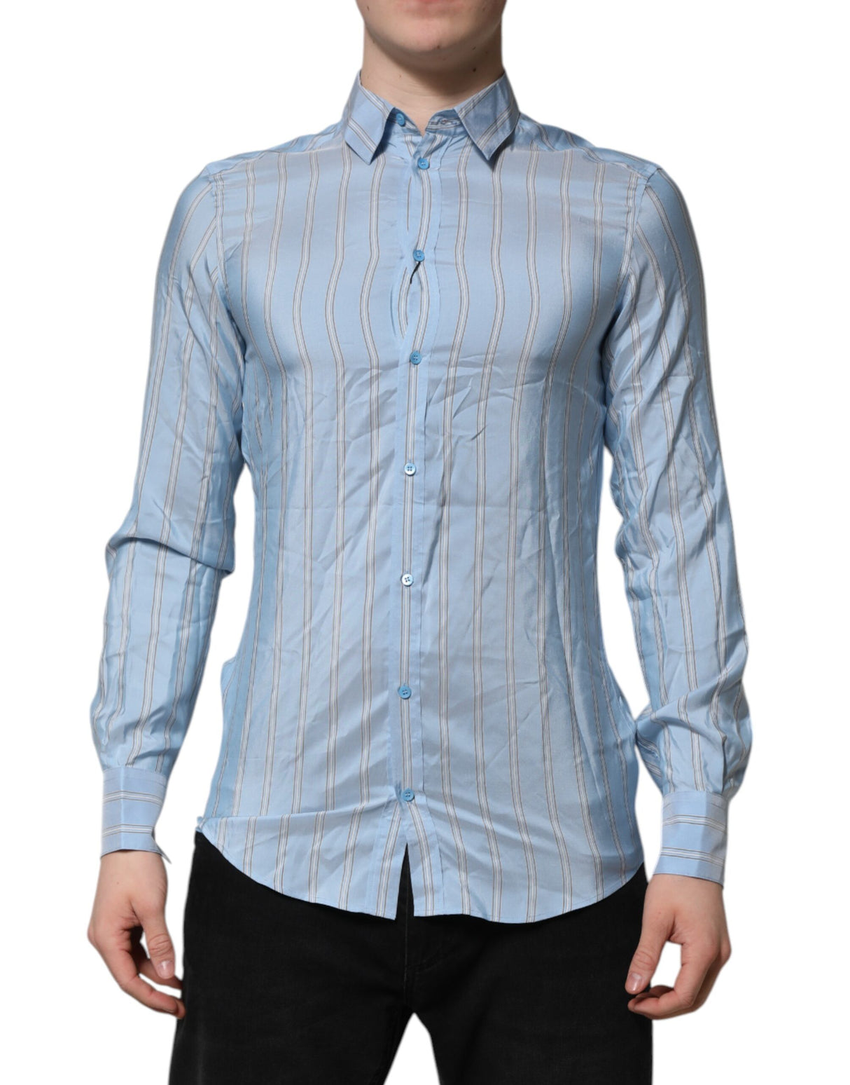 Dolce & Gabbana Blue Striped MARTINI Long Sleeves Dress Shirt