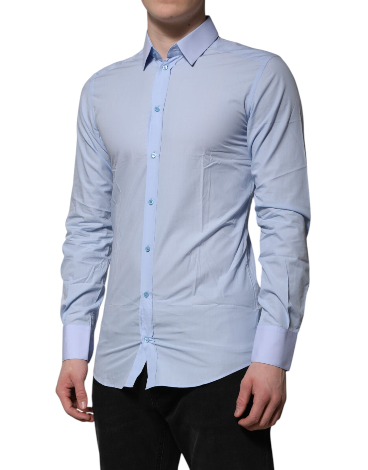 Dolce & Gabbana Blue Cotton GOLD Long Sleeves Men Dress Shirt