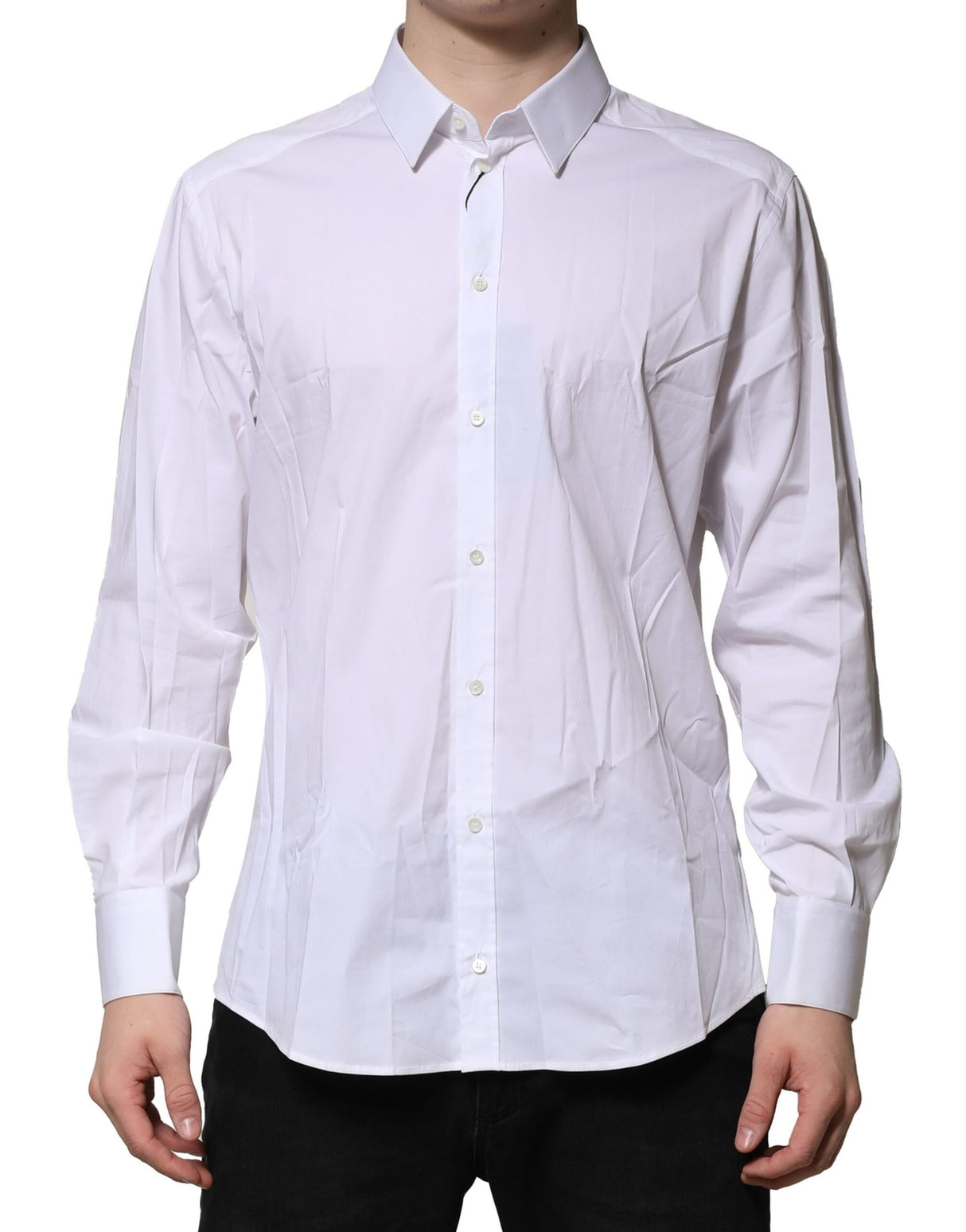 Dolce & Gabbana White Cotton GOLD Long Sleeves Dress Shirt