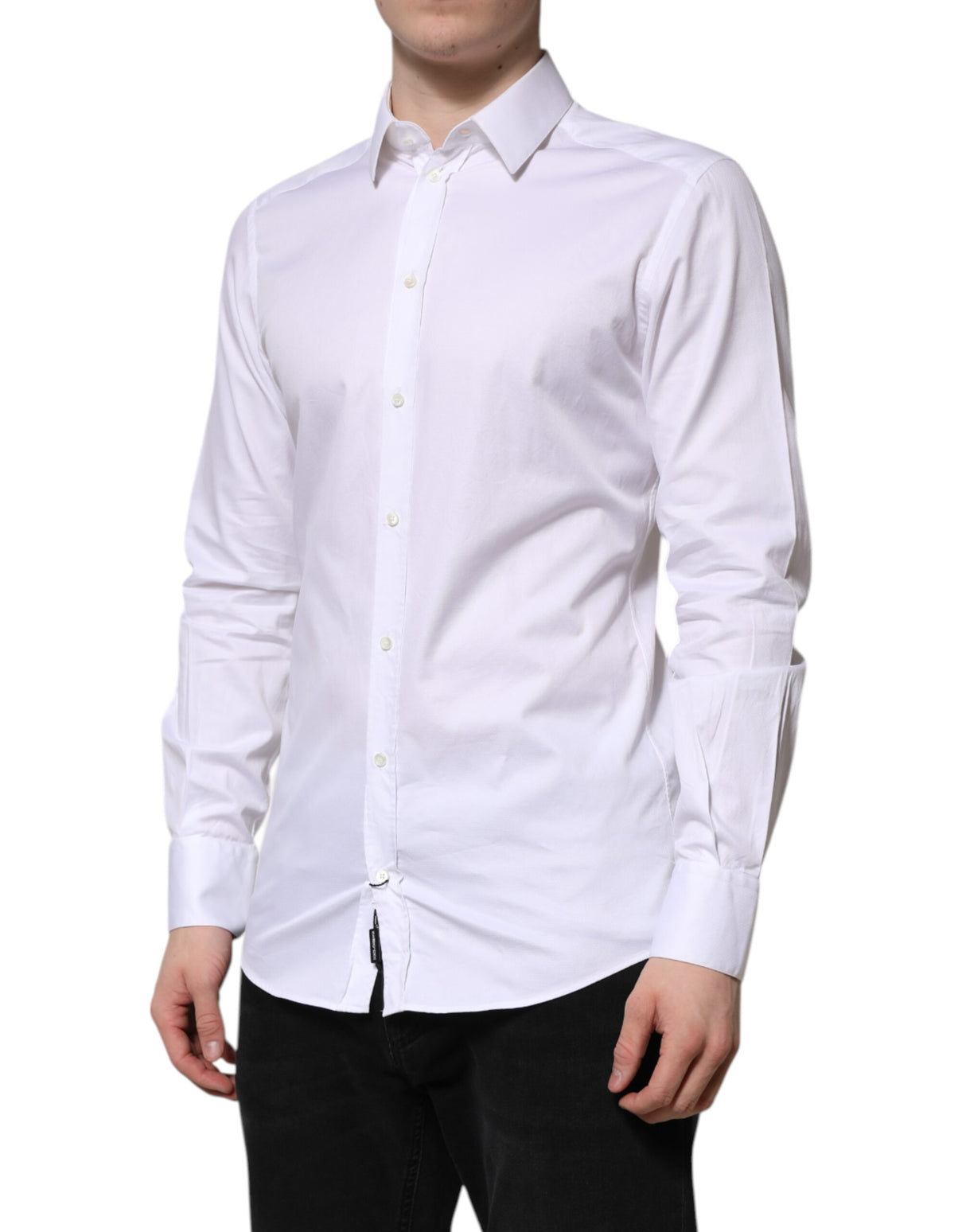 Dolce & Gabbana White Cotton GOLD Long Sleeve Men Dress Shirt