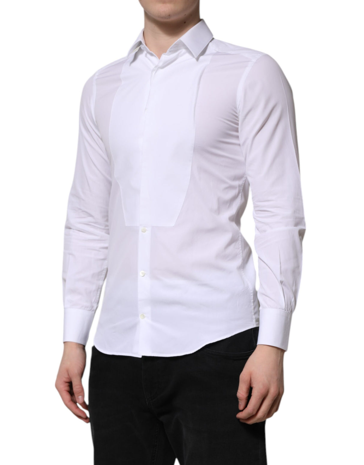 Dolce & Gabbana White Cotton GOLD Long Sleeves Men Dress Shirt