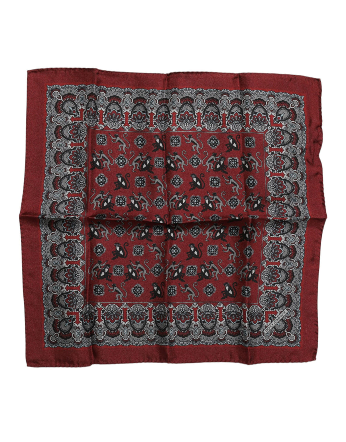 Dolce & Gabbana Maroon Monkey Print Silk Square Foulard Scarf