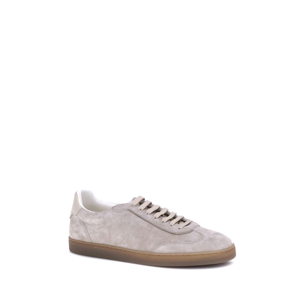 Brunello Cucinelli Beige Calf Leather Bos Taurus Low Top Sneakers