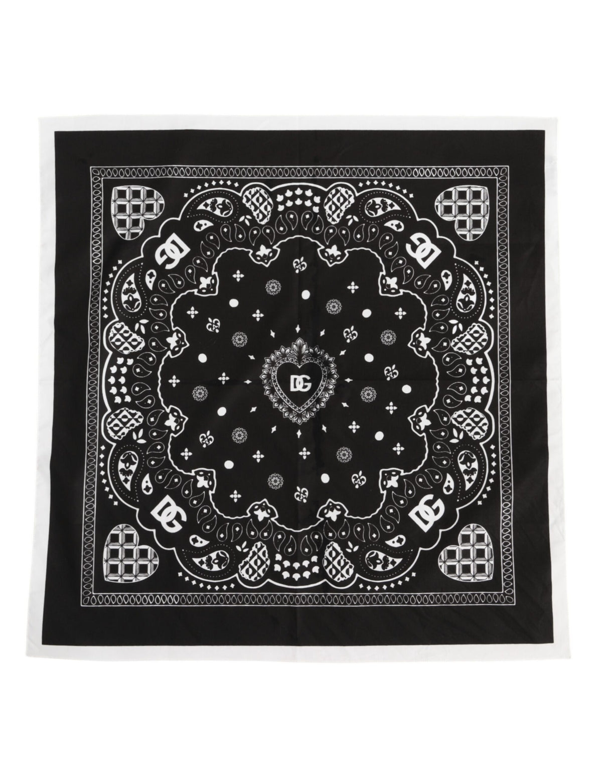 Dolce & Gabbana Black White Bandana Square Men Foulard Scarf