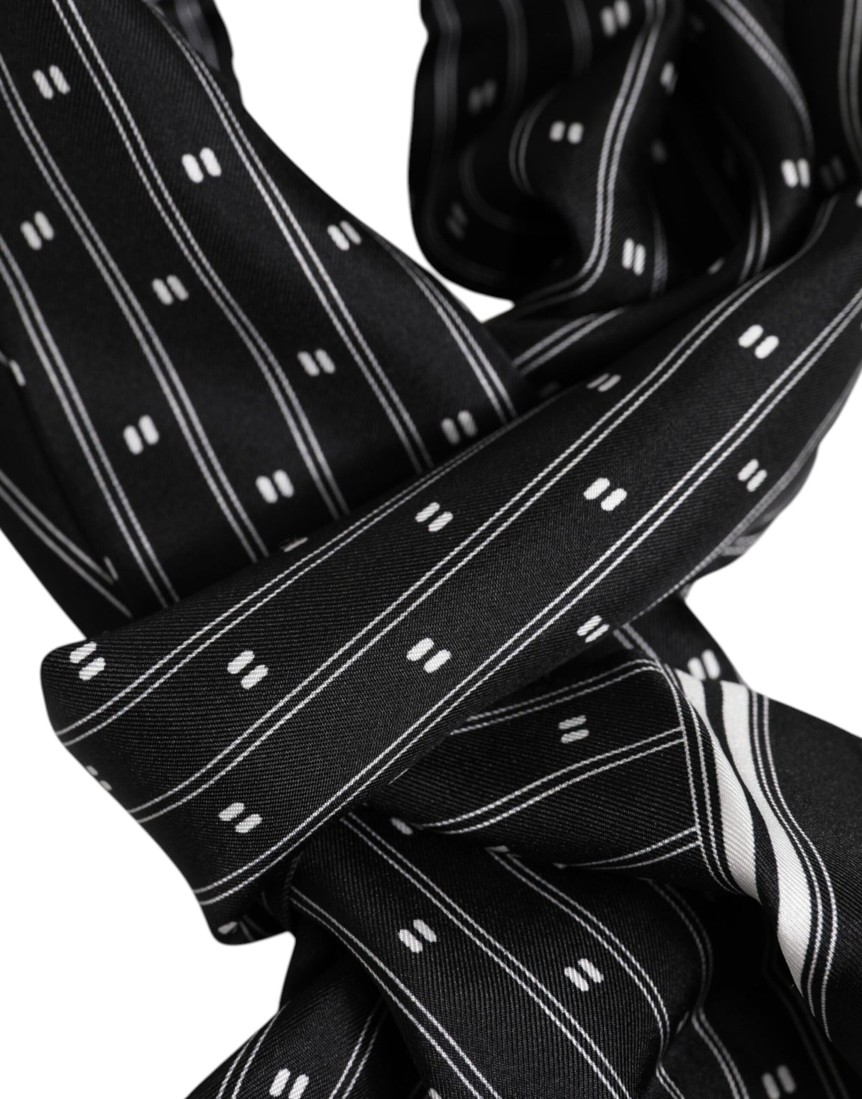 Dolce & Gabbana Black Silk Printed Fringes Men Foulard Scarf