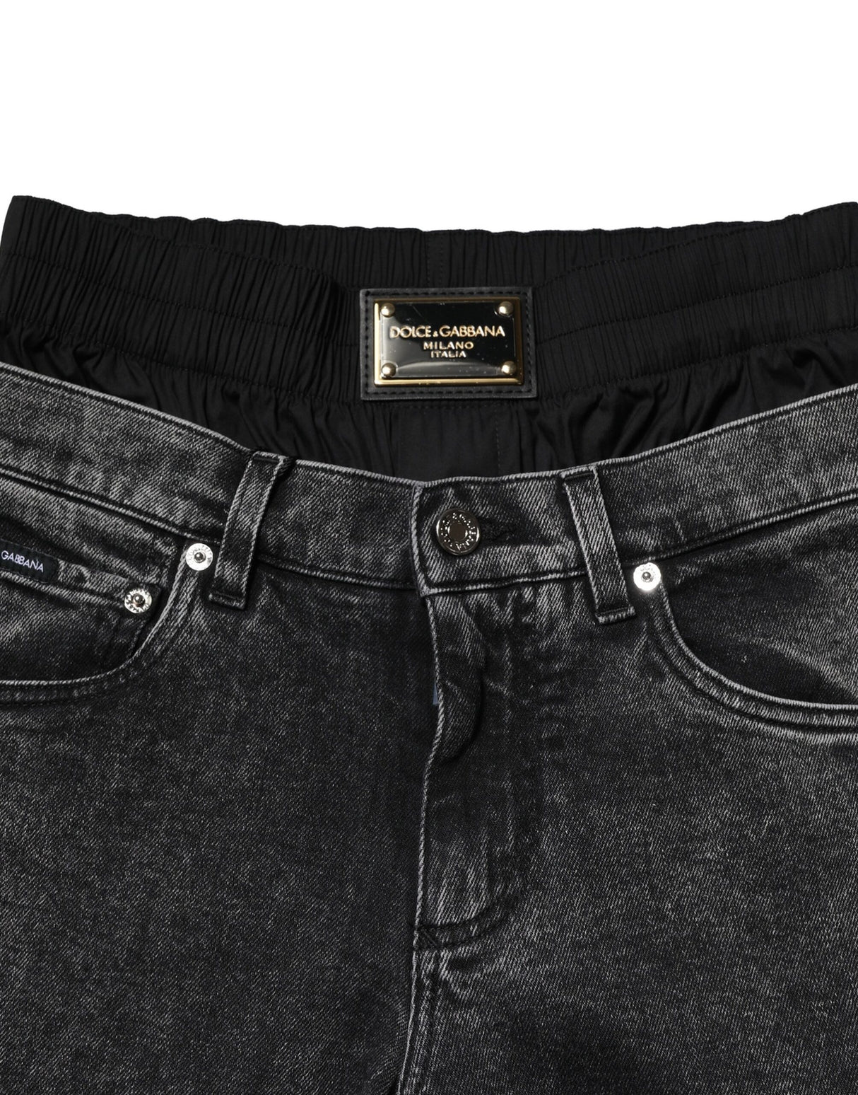 Dolce & Gabbana Black Washed Double Waistband Denim Jeans