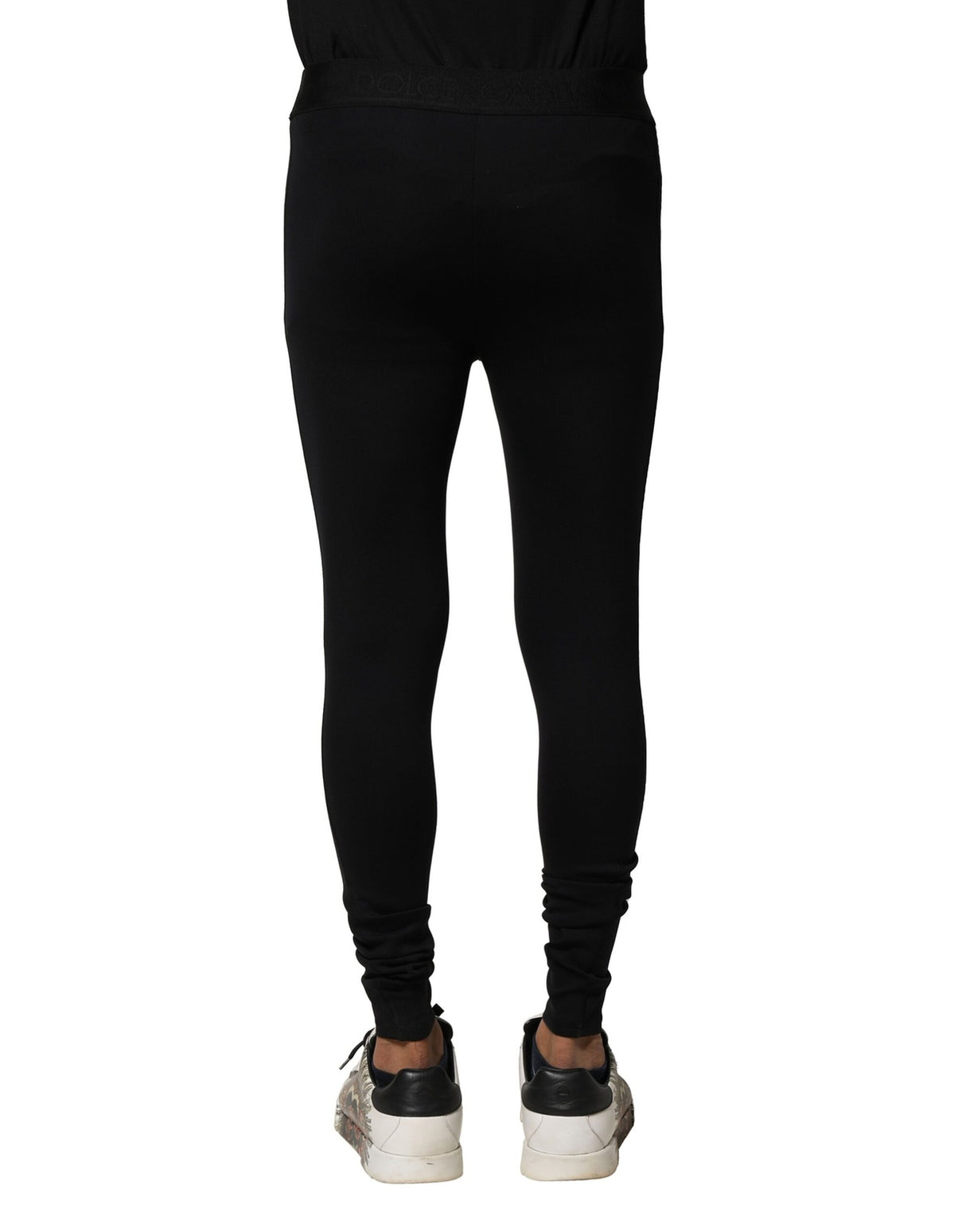 Dolce & Gabbana Black Nylon Elastic Logo Men Leggings Pants