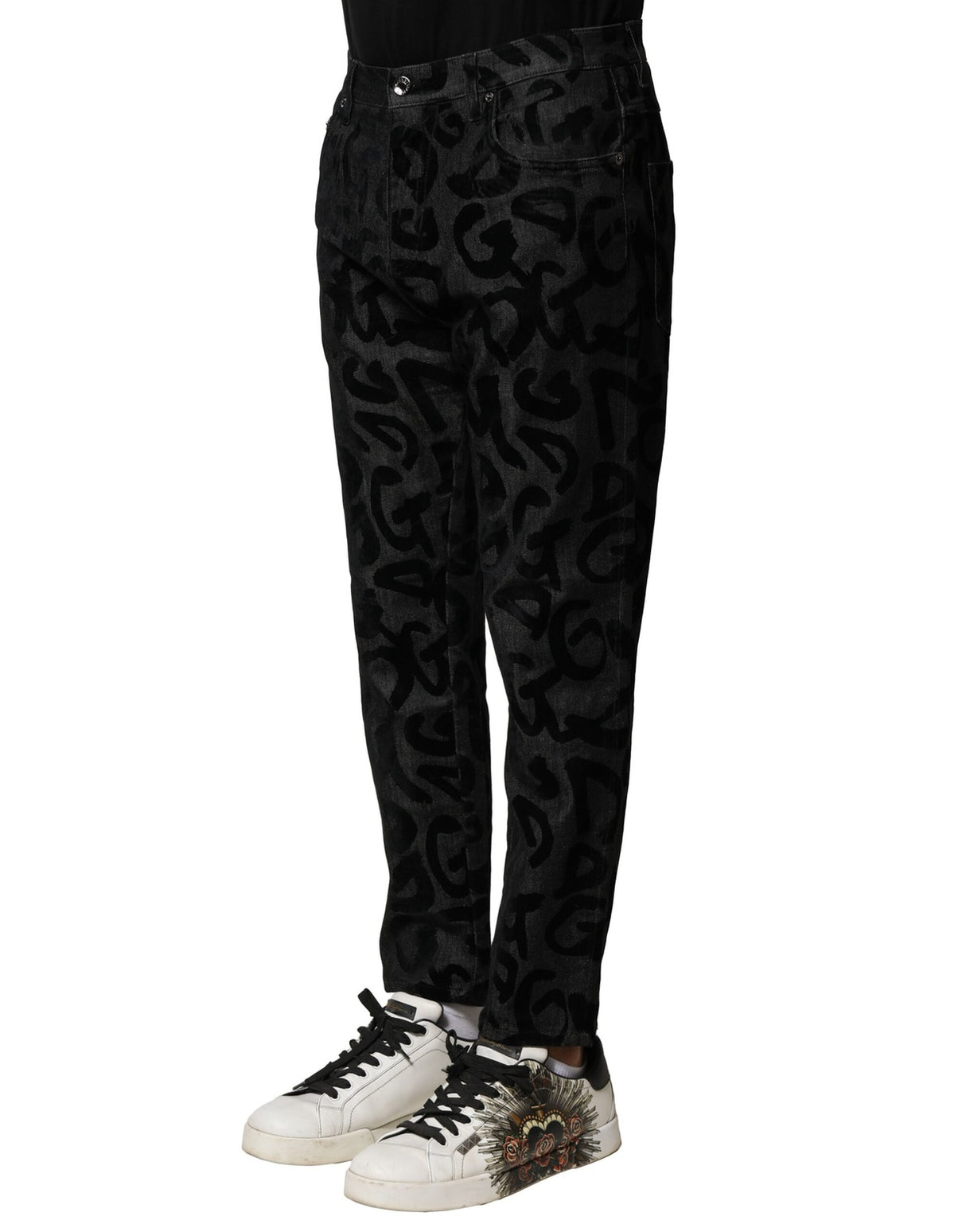 Dolce & Gabbana Gray Cotton DG Logo Straight Men Denim Jeans