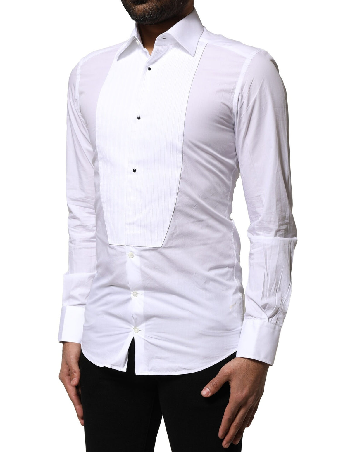 Dolce & Gabbana White GOLD Cotton Poplin Formal Dress Shirt